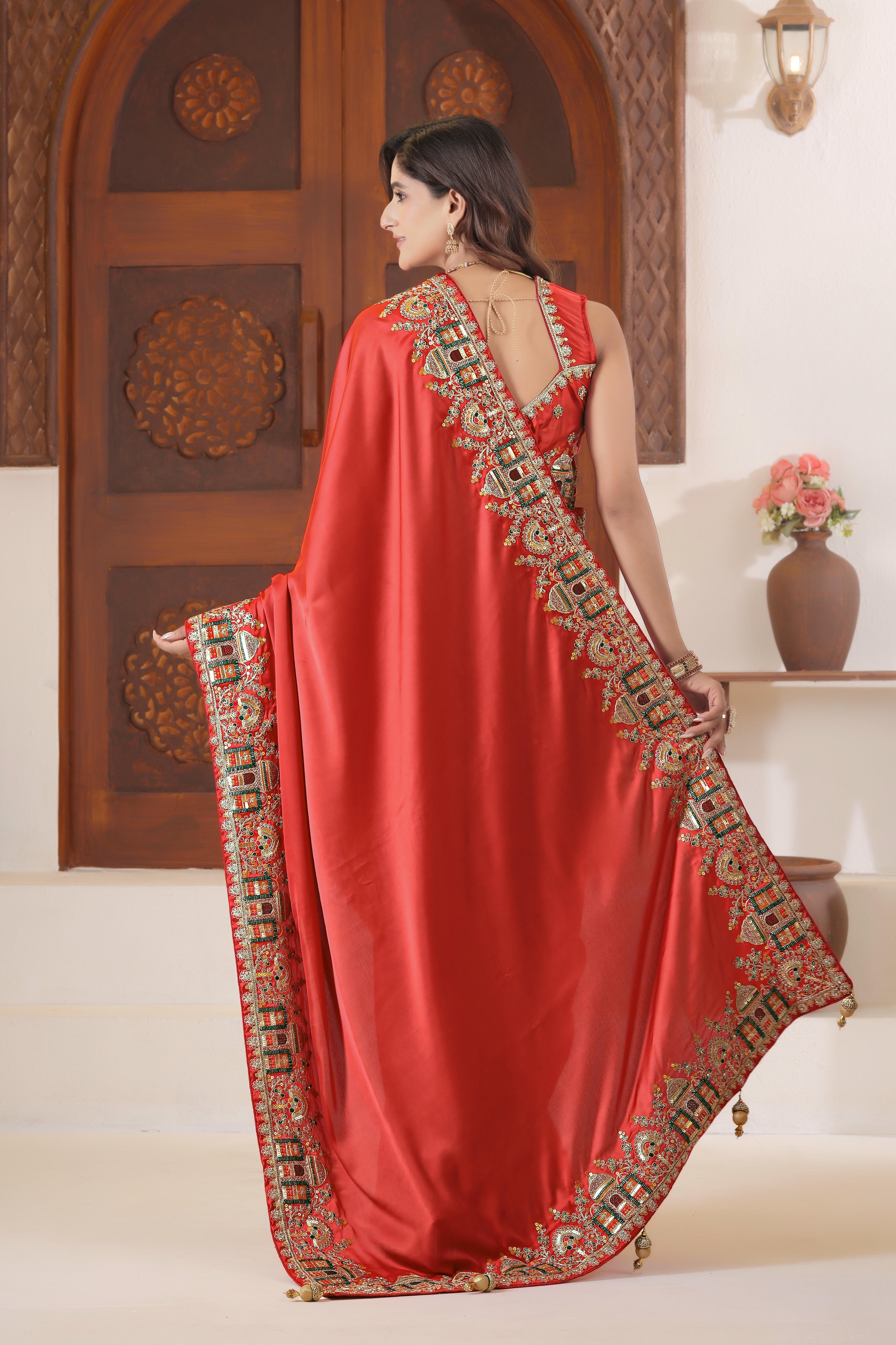 Dvipa Royal Satin Saree with Heavy Multi-Thread Border