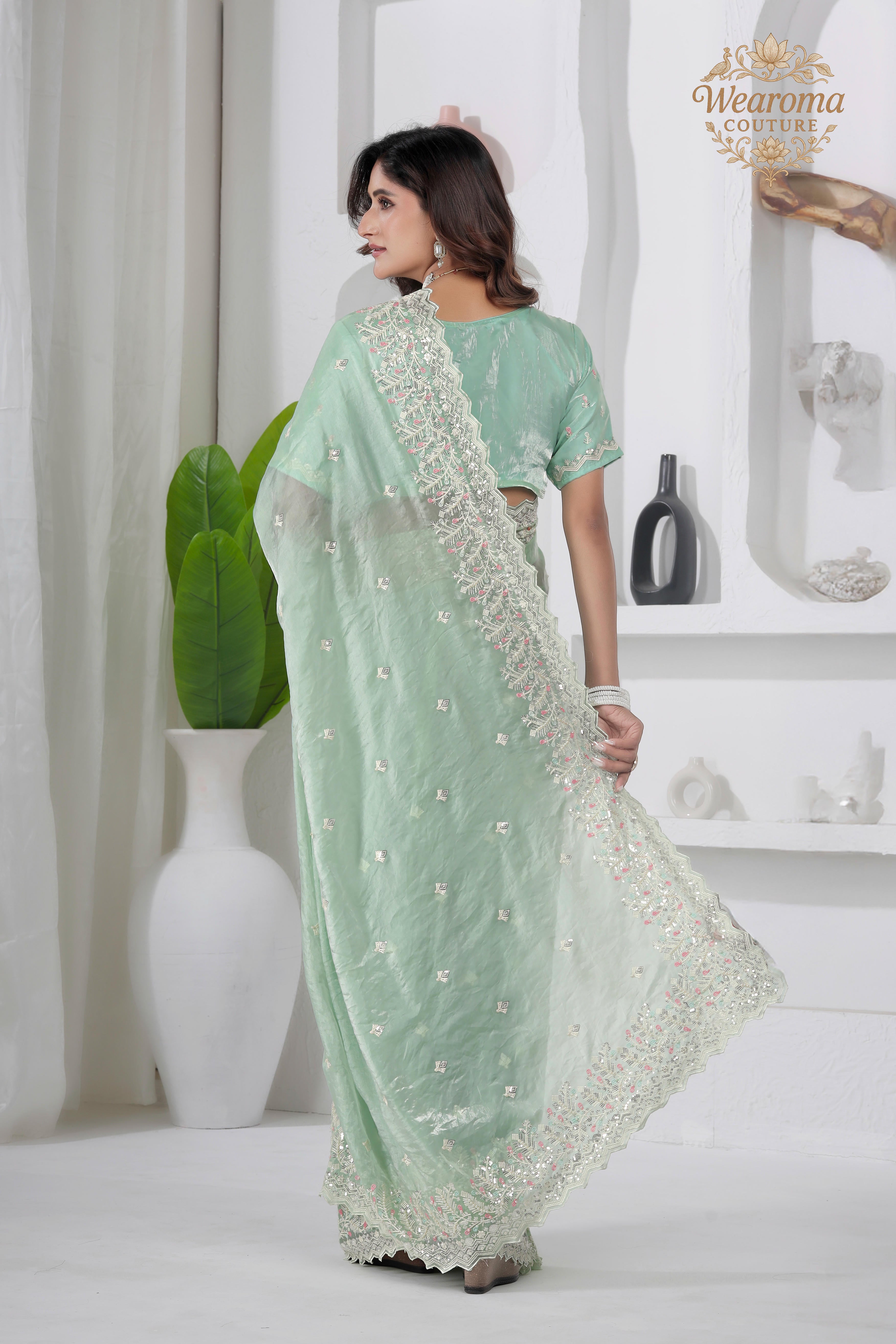 Kaju Katri Designer Satin Saree