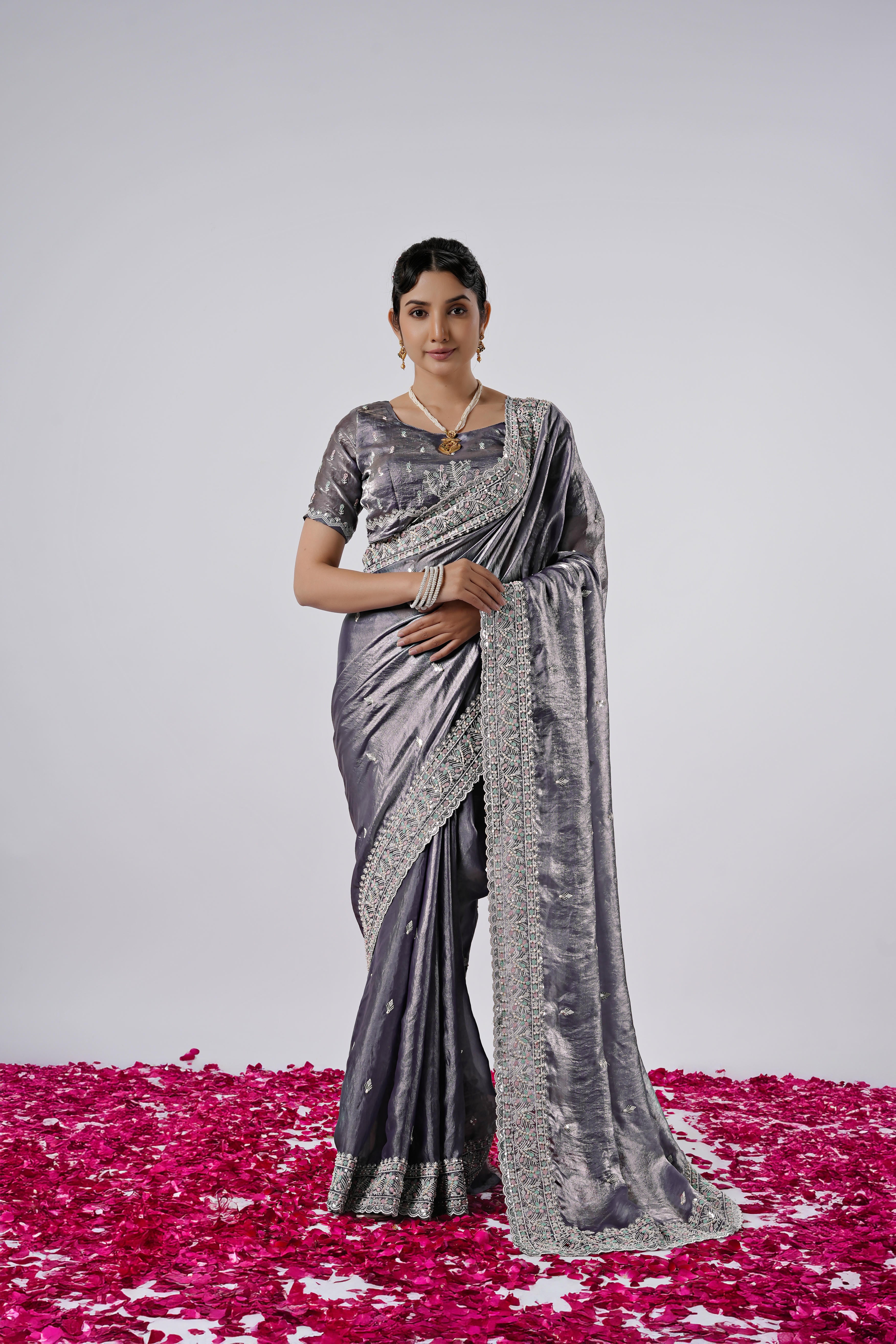 Kaju Katri 2 Designer Satin Saree