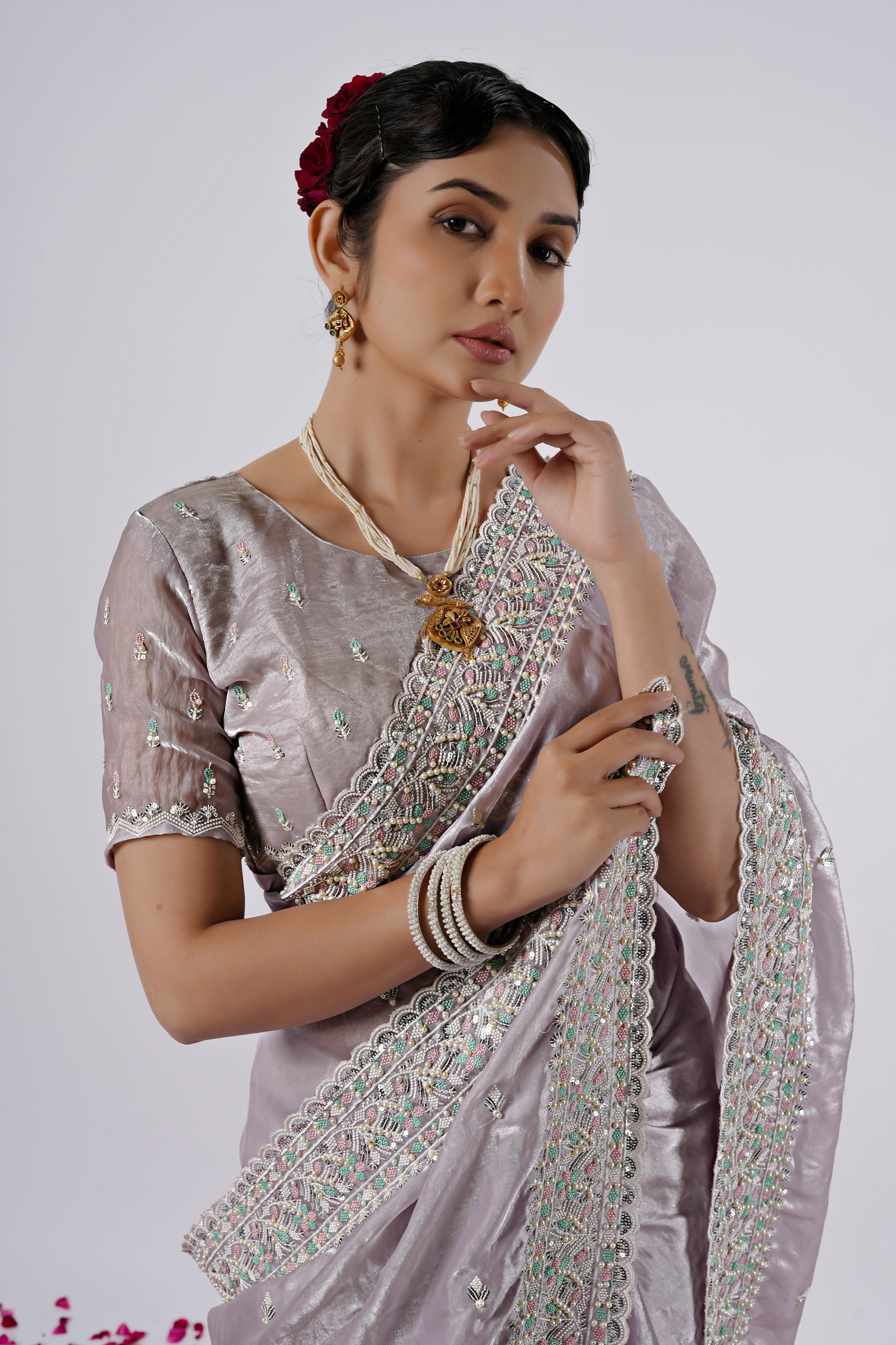 Kaju Katri 2 Designer Satin Saree