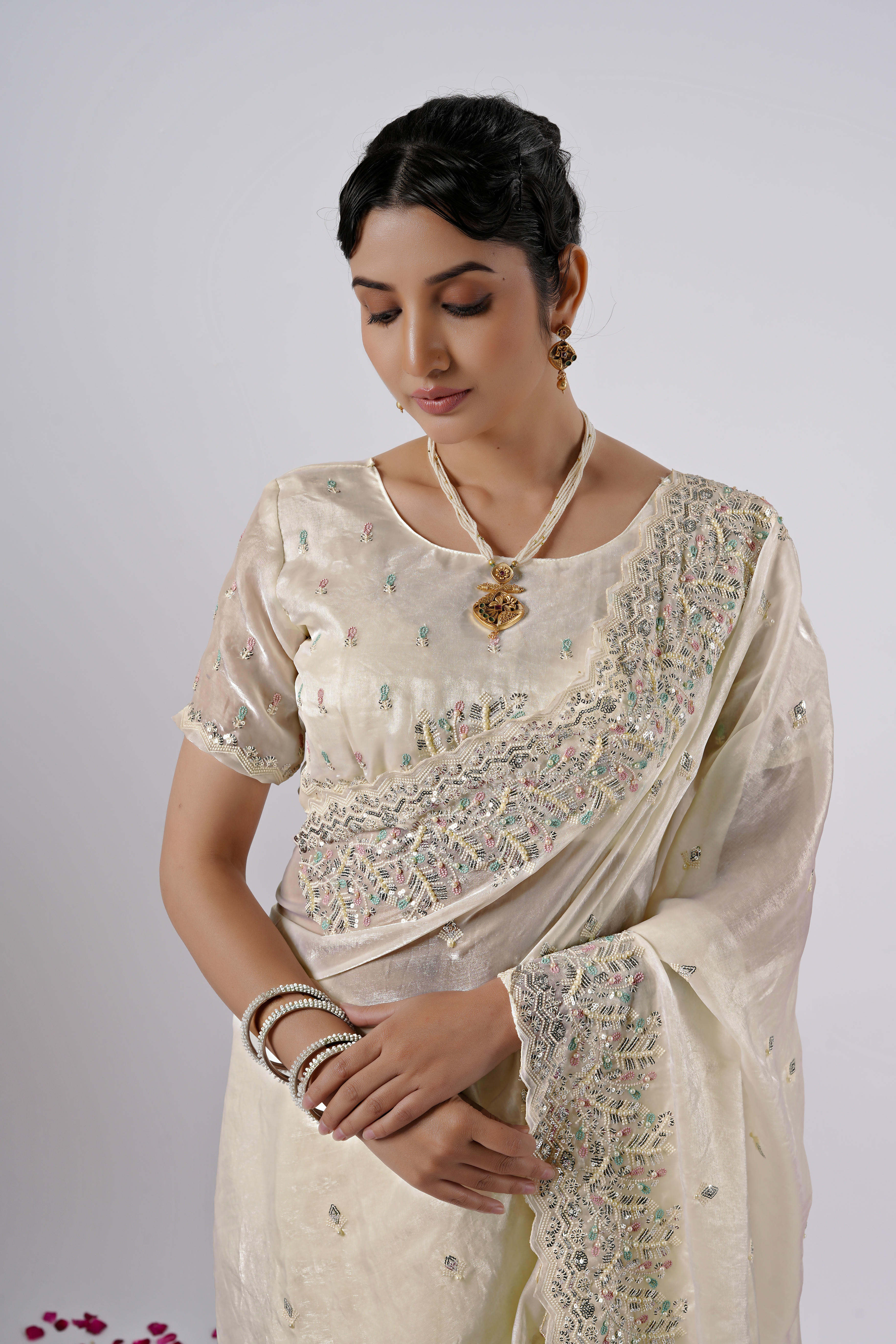 Kaju Katri Designer Satin Saree