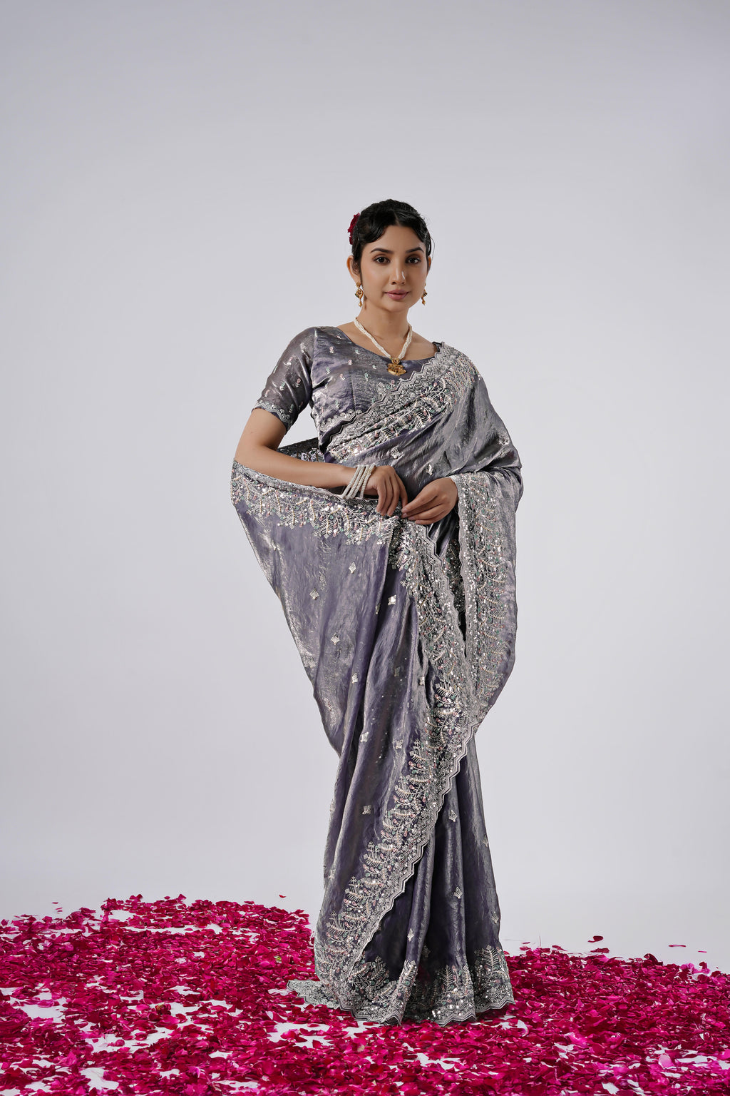 Kaju Katri Designer Satin Saree