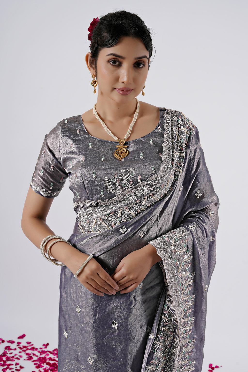 Kaju Katri Designer Satin Saree