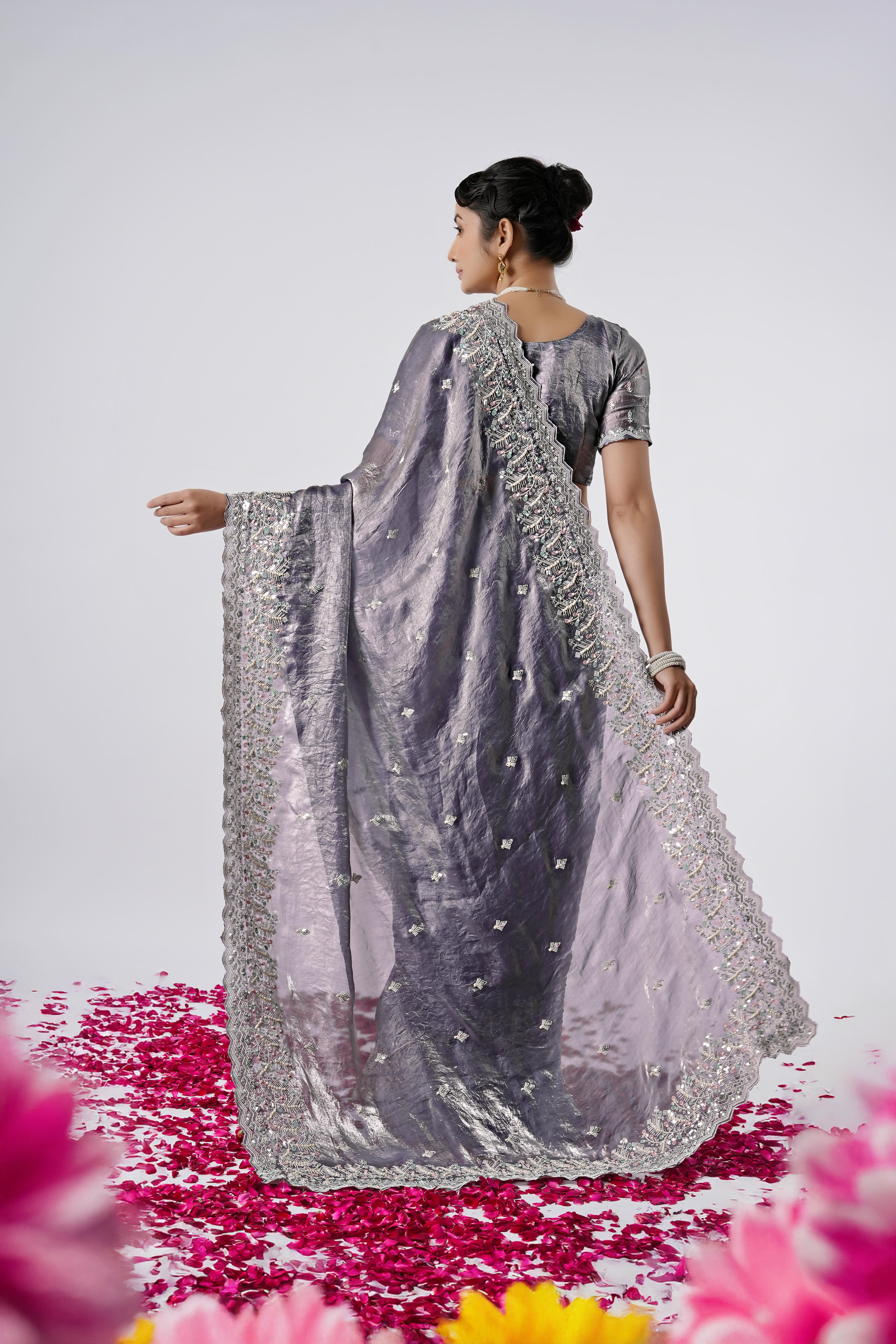 Kaju Katri Designer Satin Saree