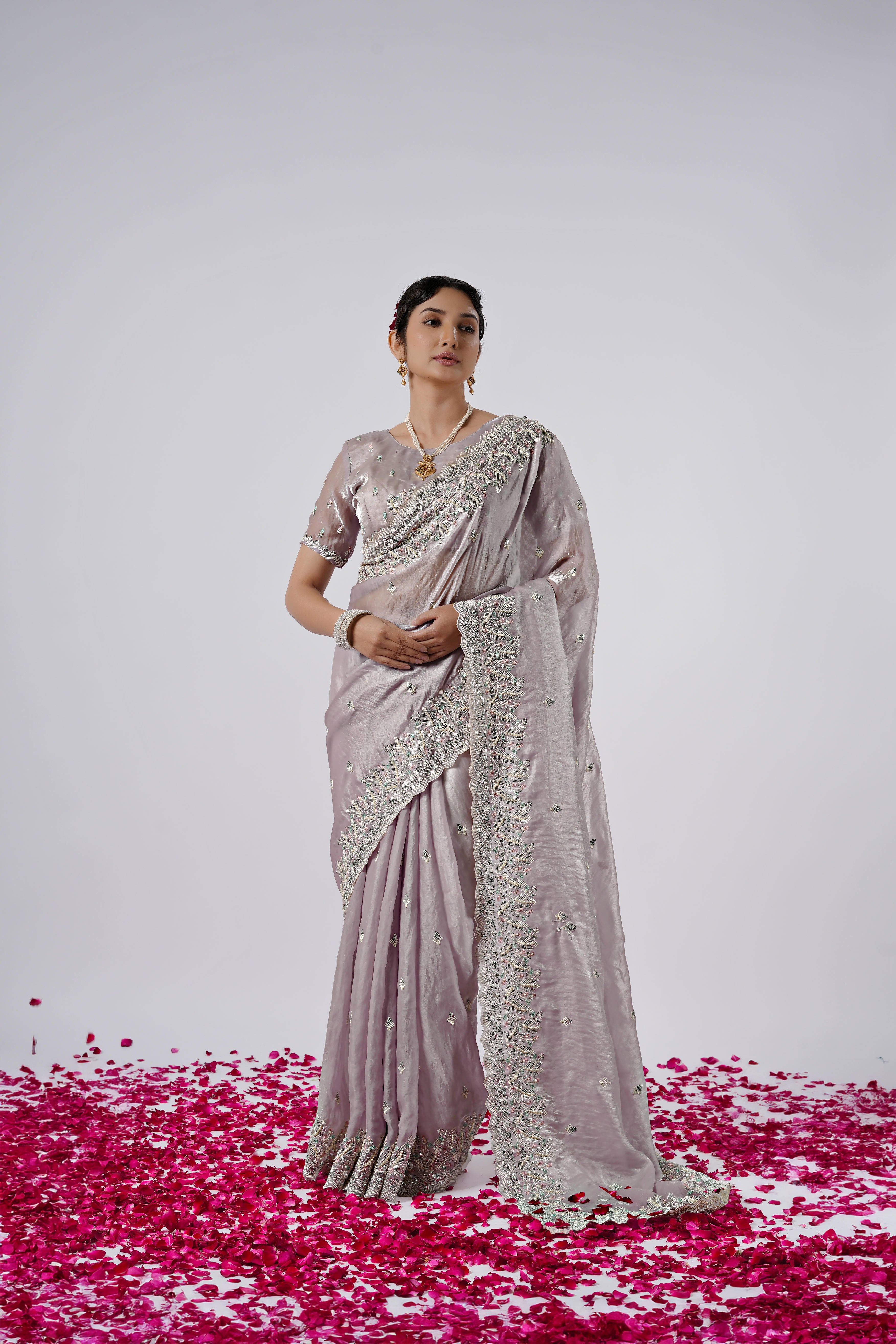 Kaju Katri Designer Satin Saree