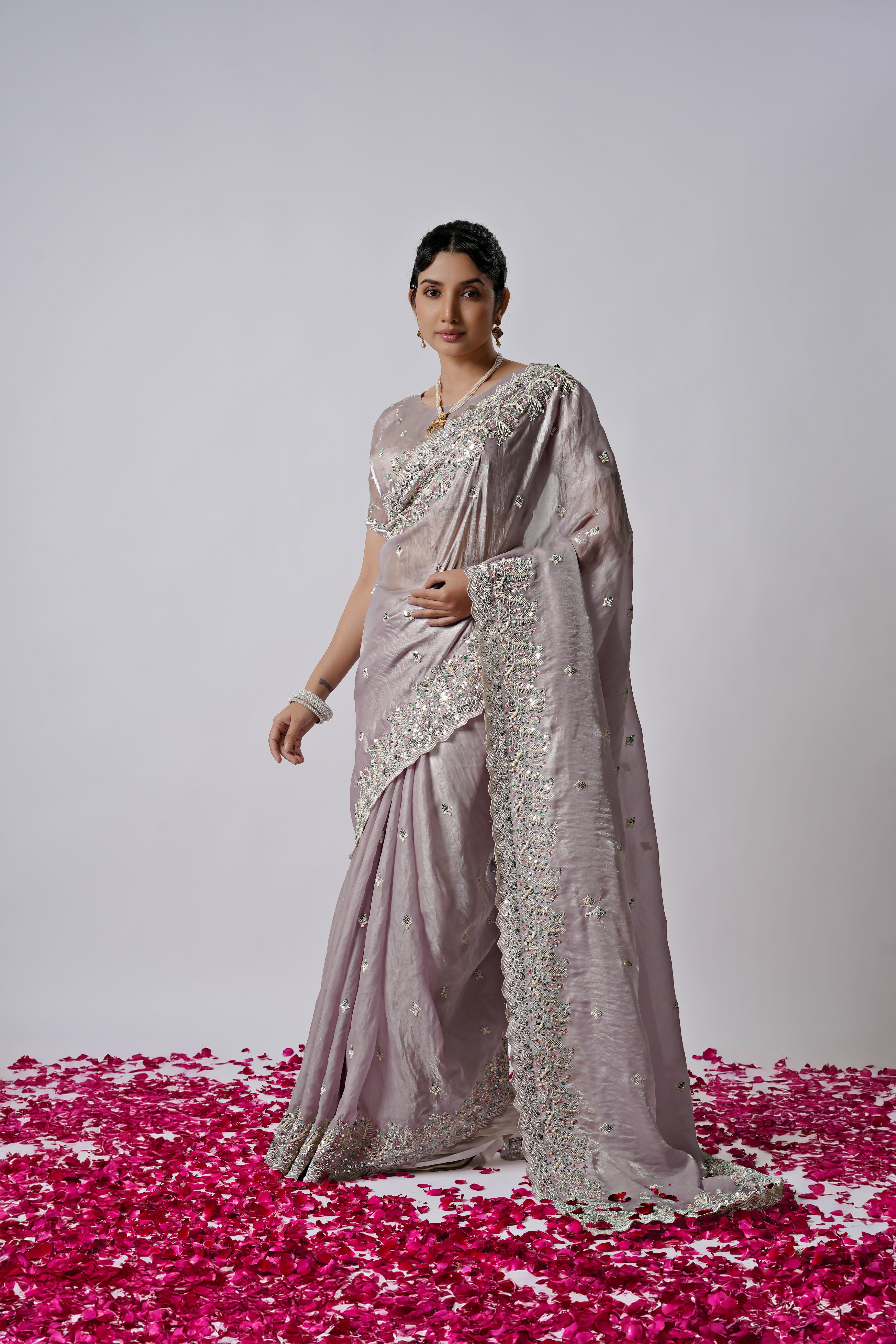 Kaju Katri Designer Satin Saree