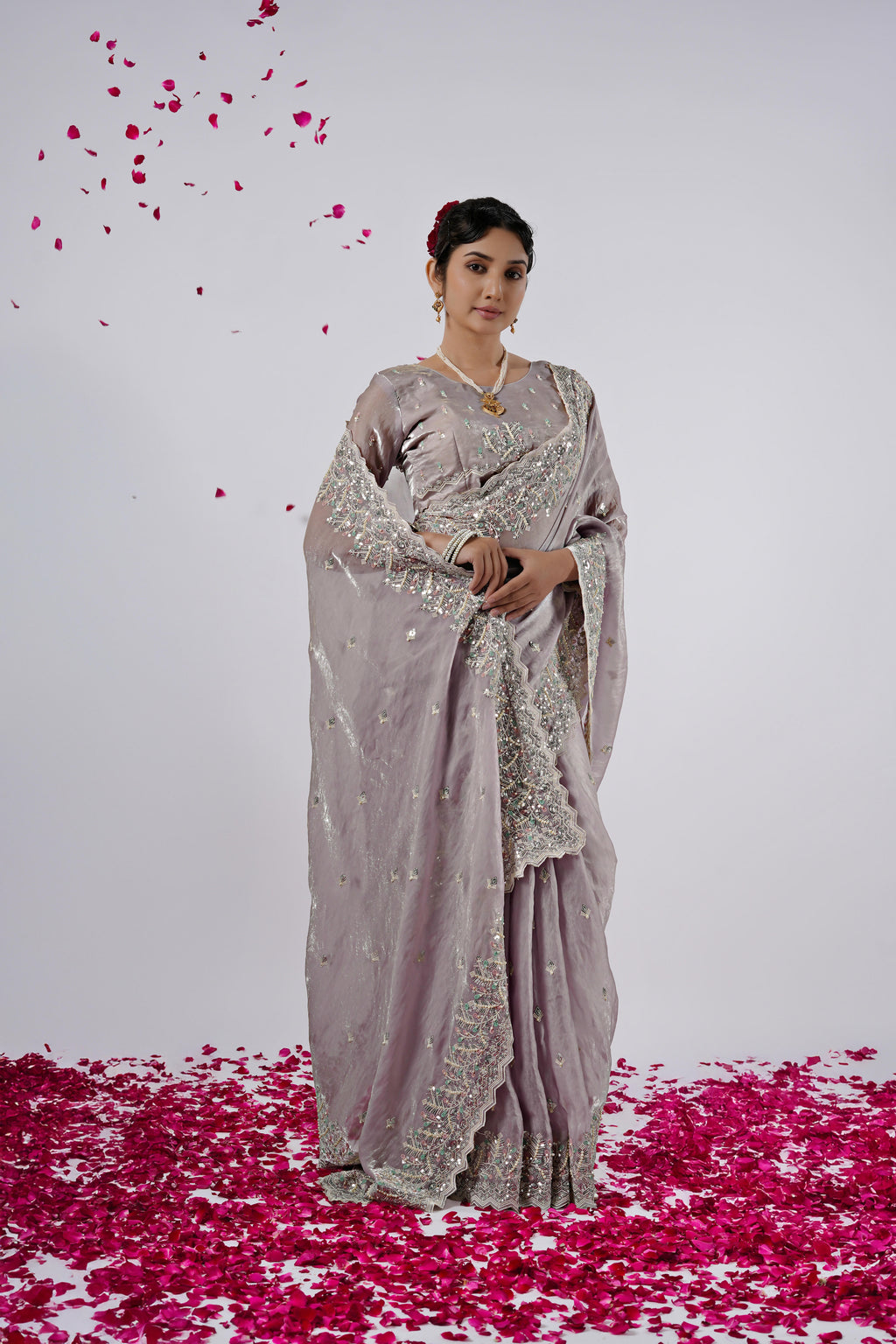 Kaju Katri Designer Satin Saree