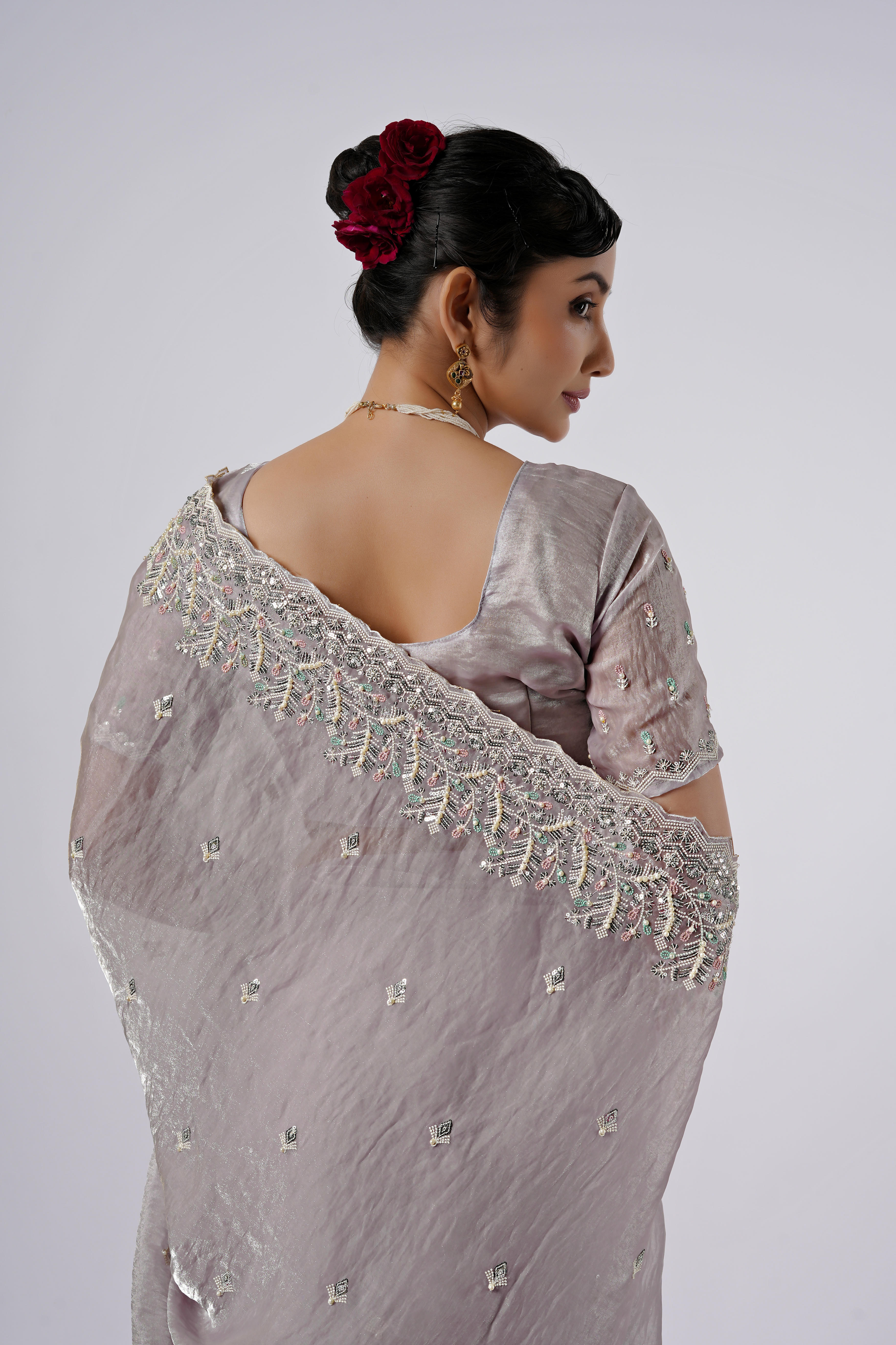 Kaju Katri Designer Satin Saree