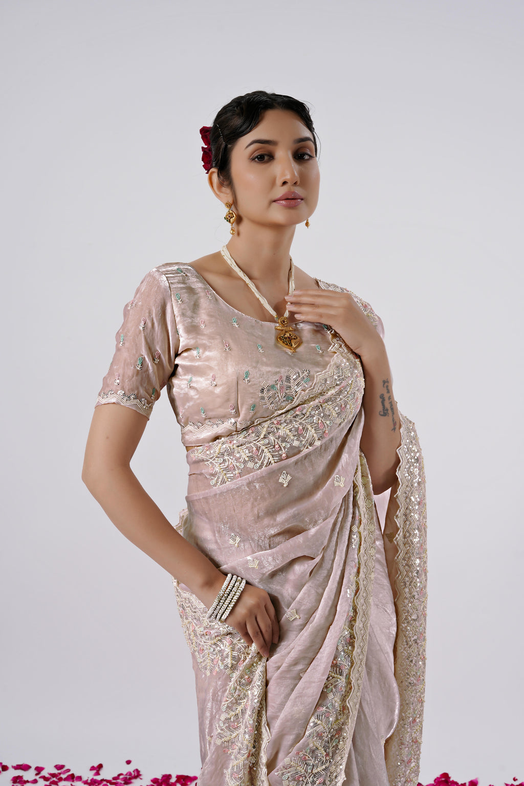 Kaju Katri Designer Satin Saree
