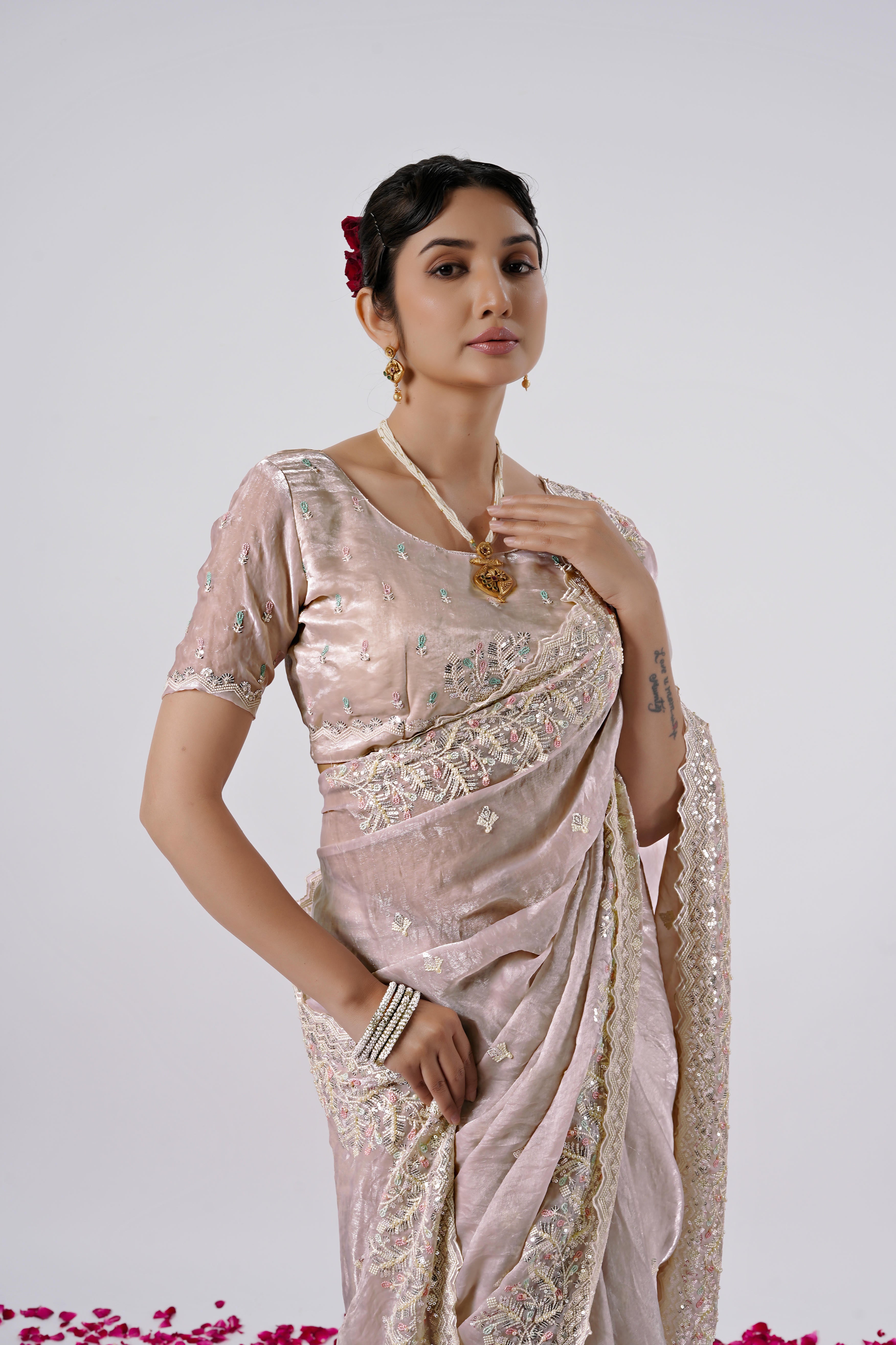 Kaju Katri Designer Satin Saree