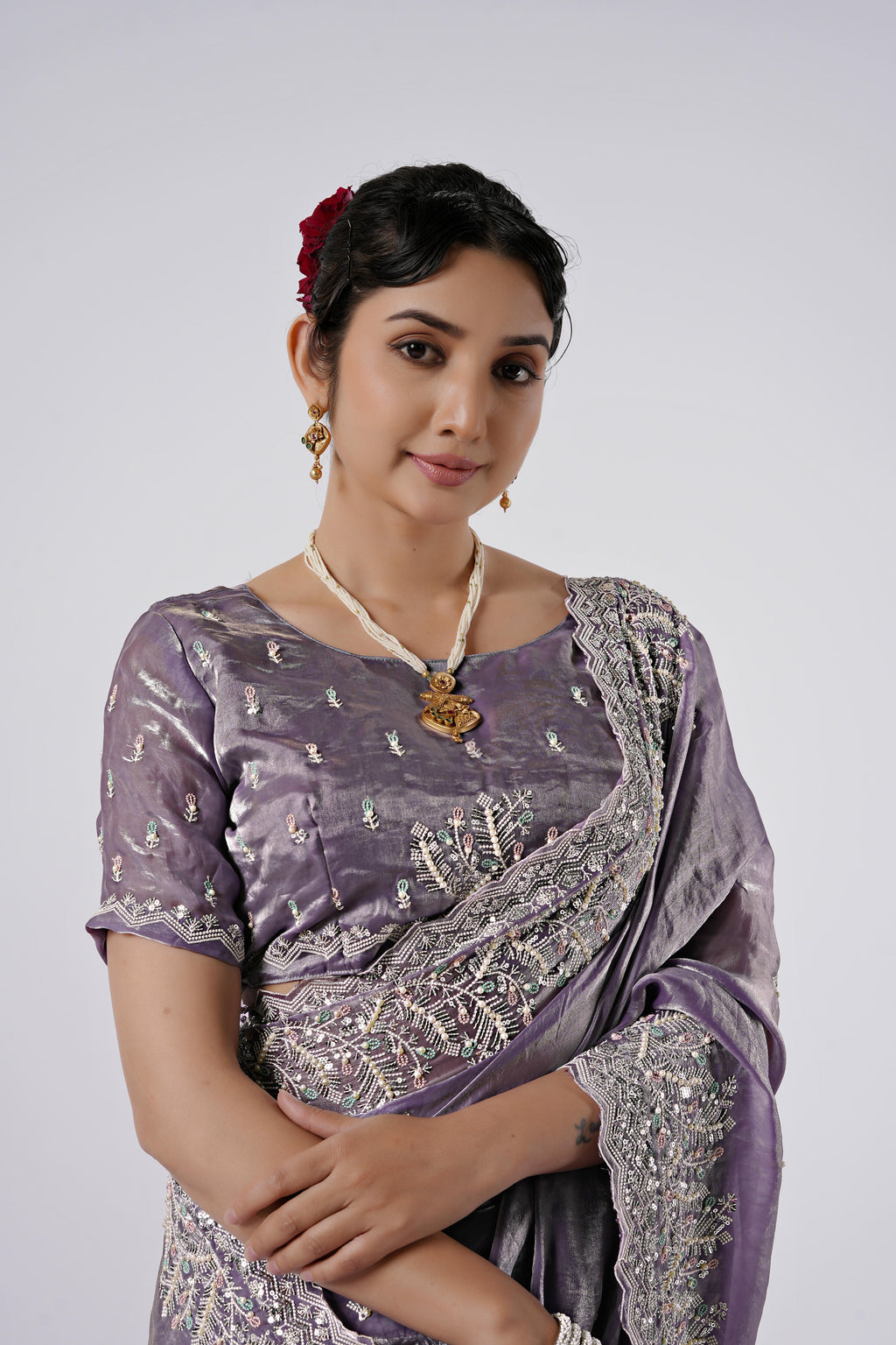 Kaju Katri Designer Satin Saree