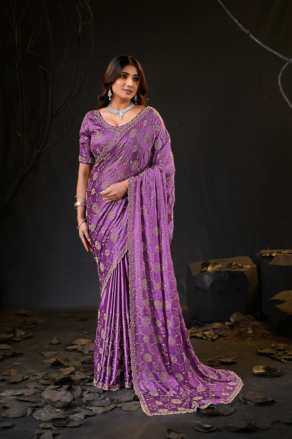 Falguni 2 Designer Saree | Premium Chiffon with Medallion Embroidery & Sirosky Work