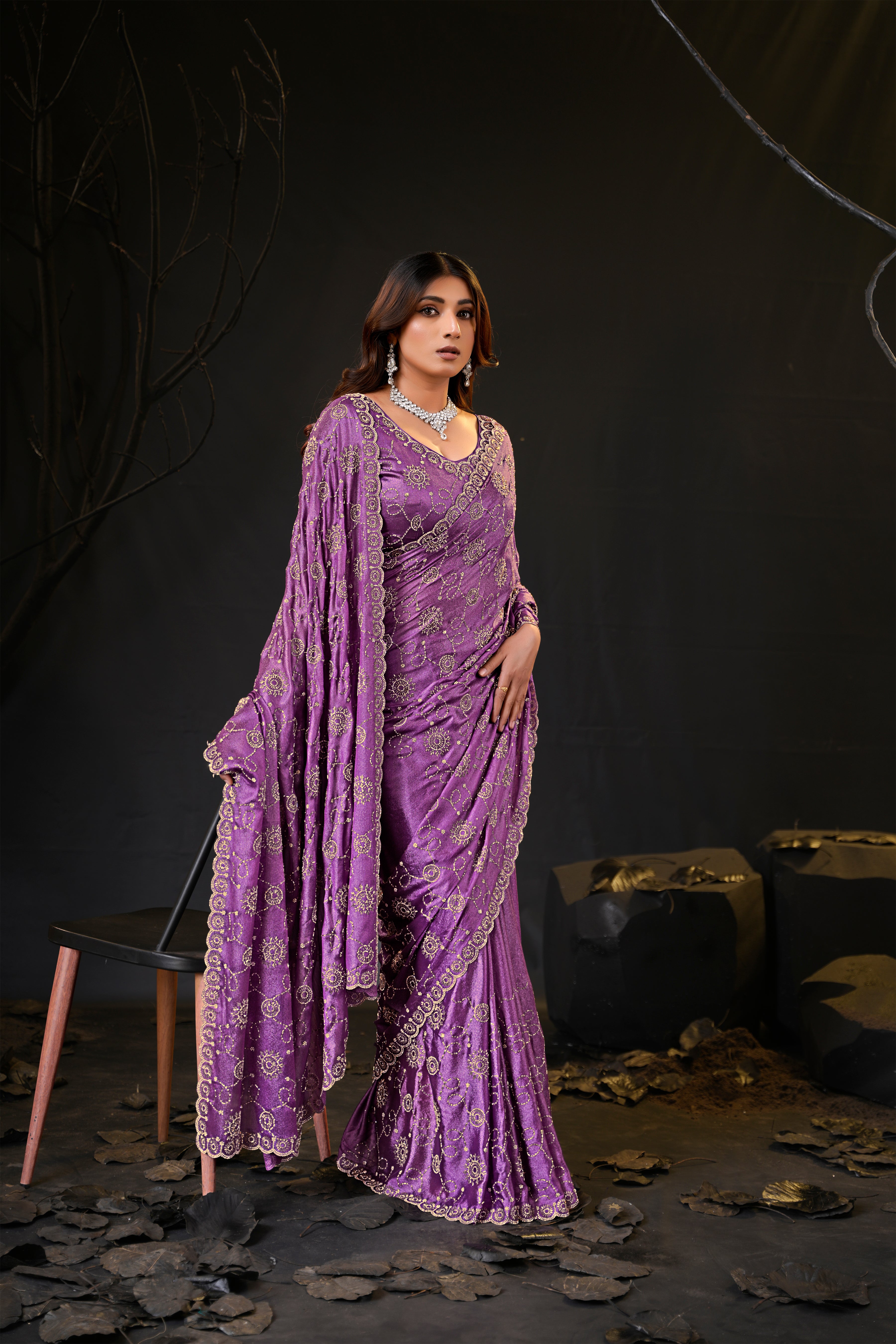 Falguni 2 Designer Saree | Premium Chiffon with Medallion Embroidery & Sirosky Work