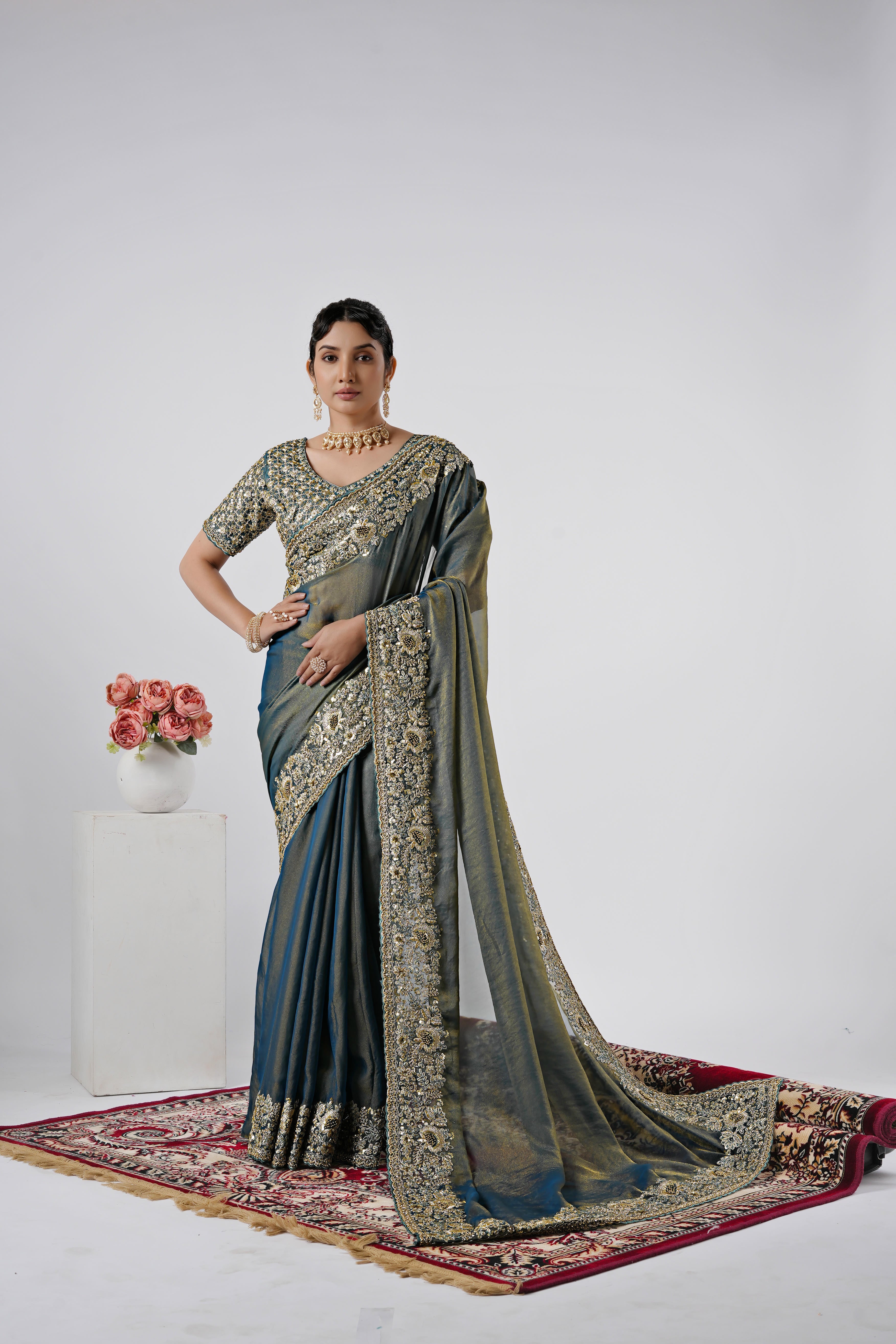 Nayika Heavy Shimmer Saree with Full Work Blouse