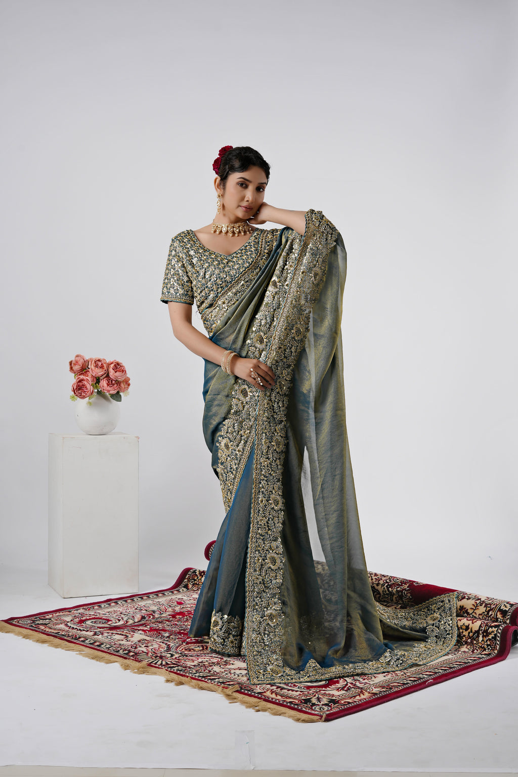 Nayika Heavy Shimmer Saree with Full Work Blouse