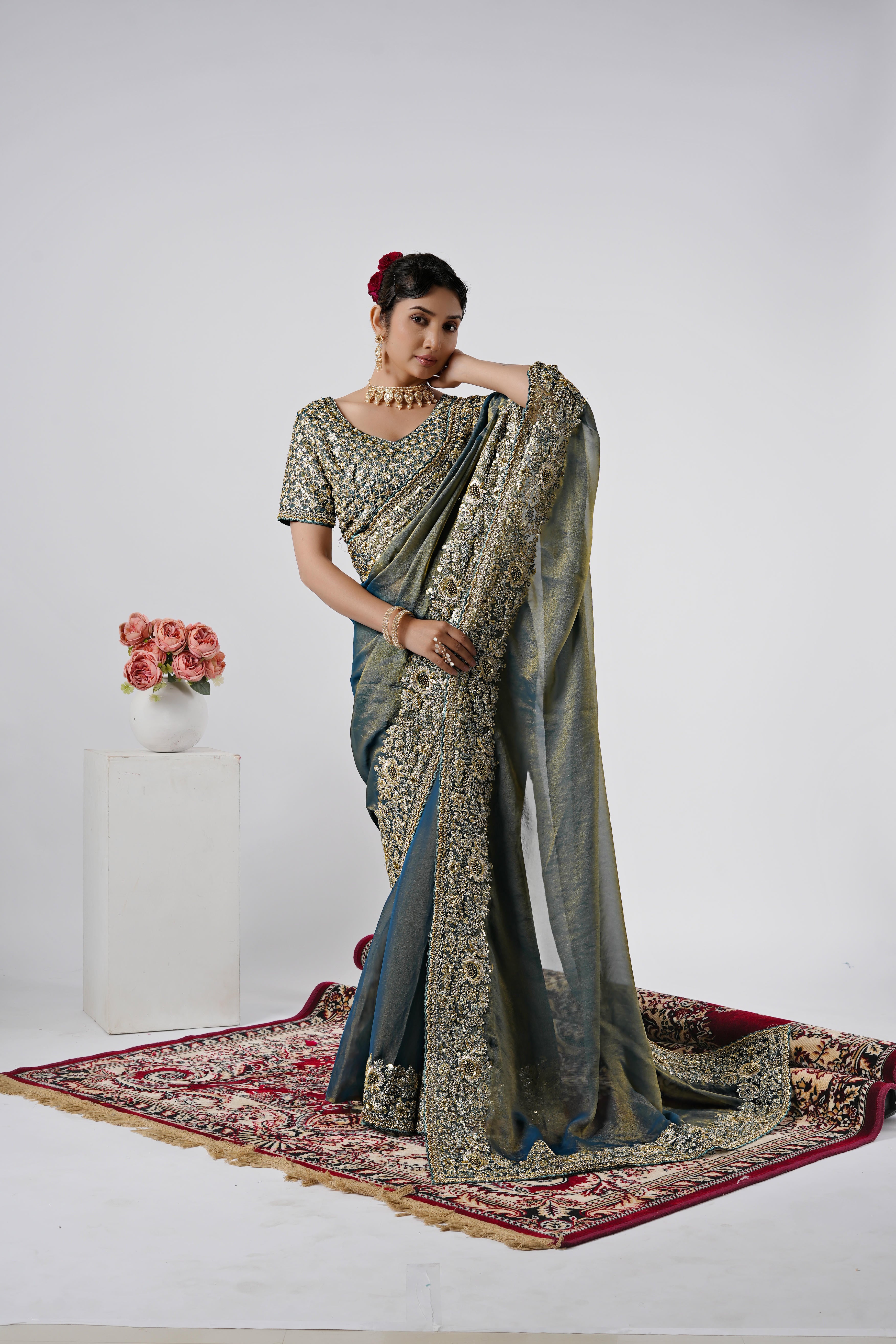 Nayika Heavy Shimmer Saree with Full Work Blouse