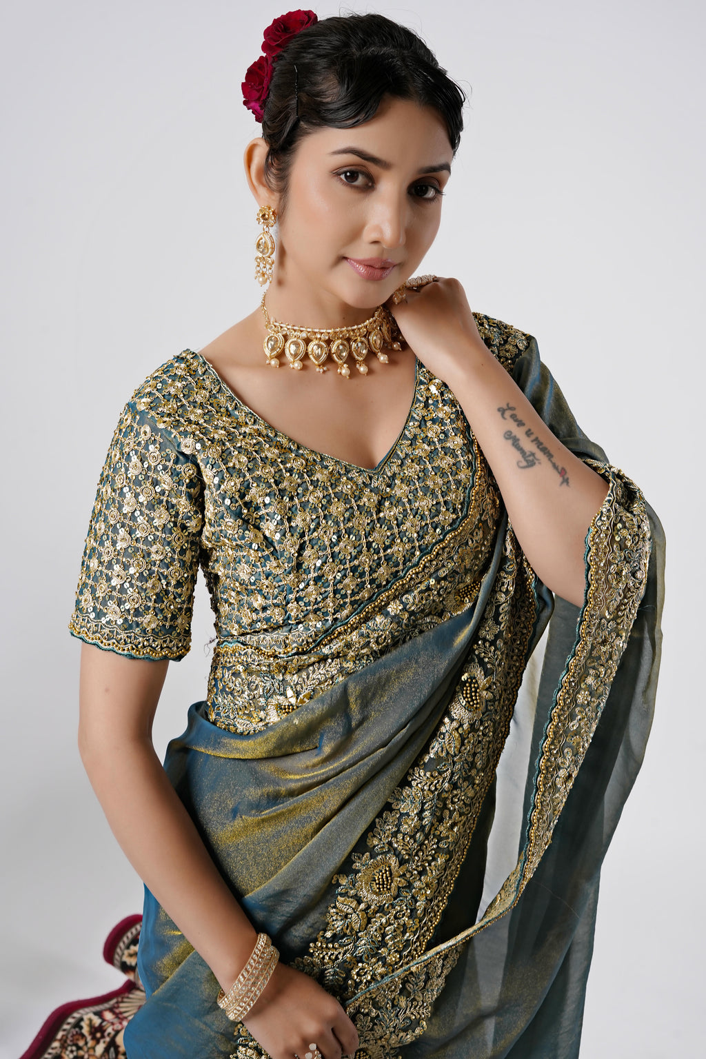 Nayika Heavy Shimmer Saree with Full Work Blouse