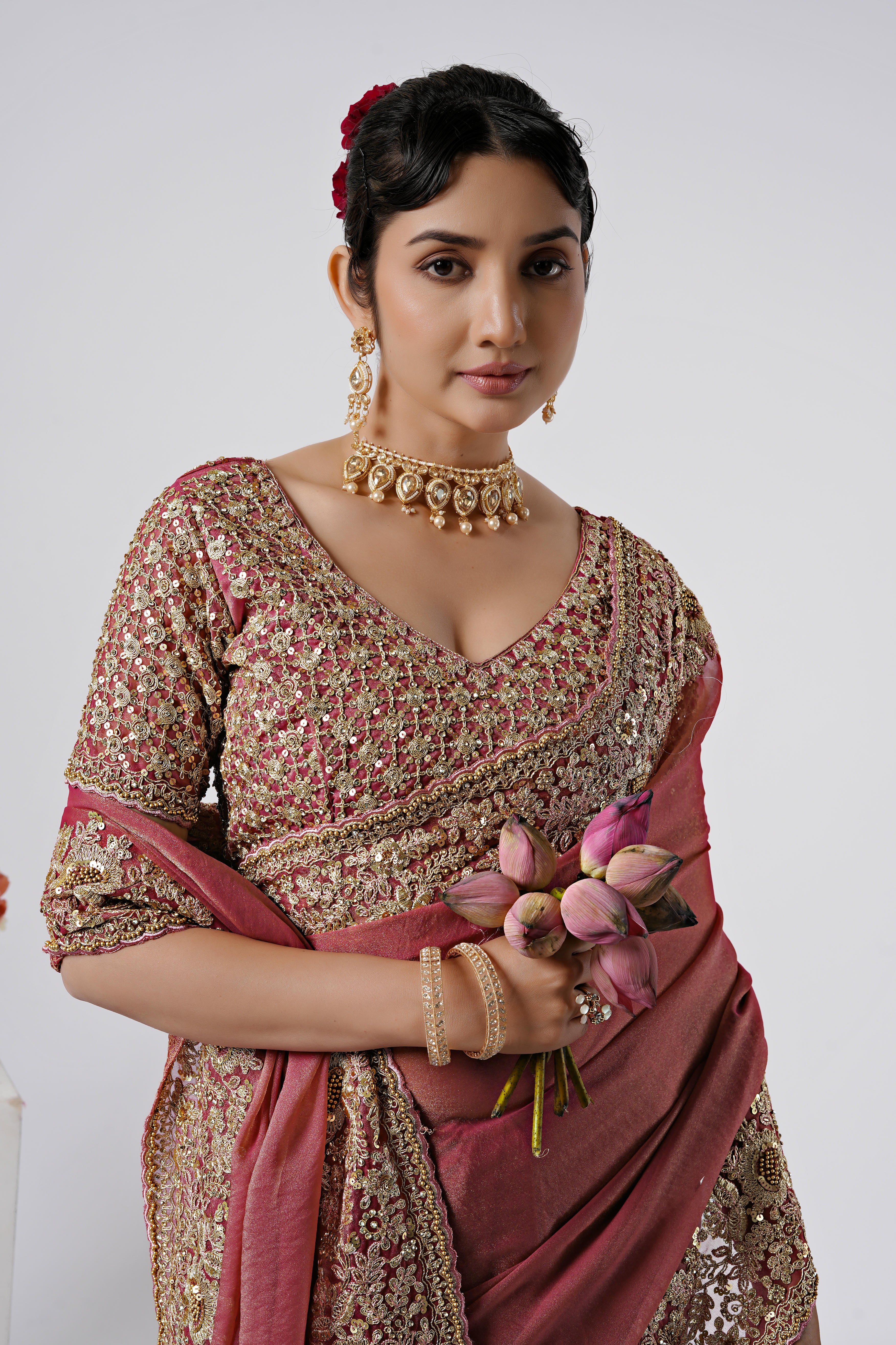 Nayika Heavy Shimmer Saree with Full Work Blouse