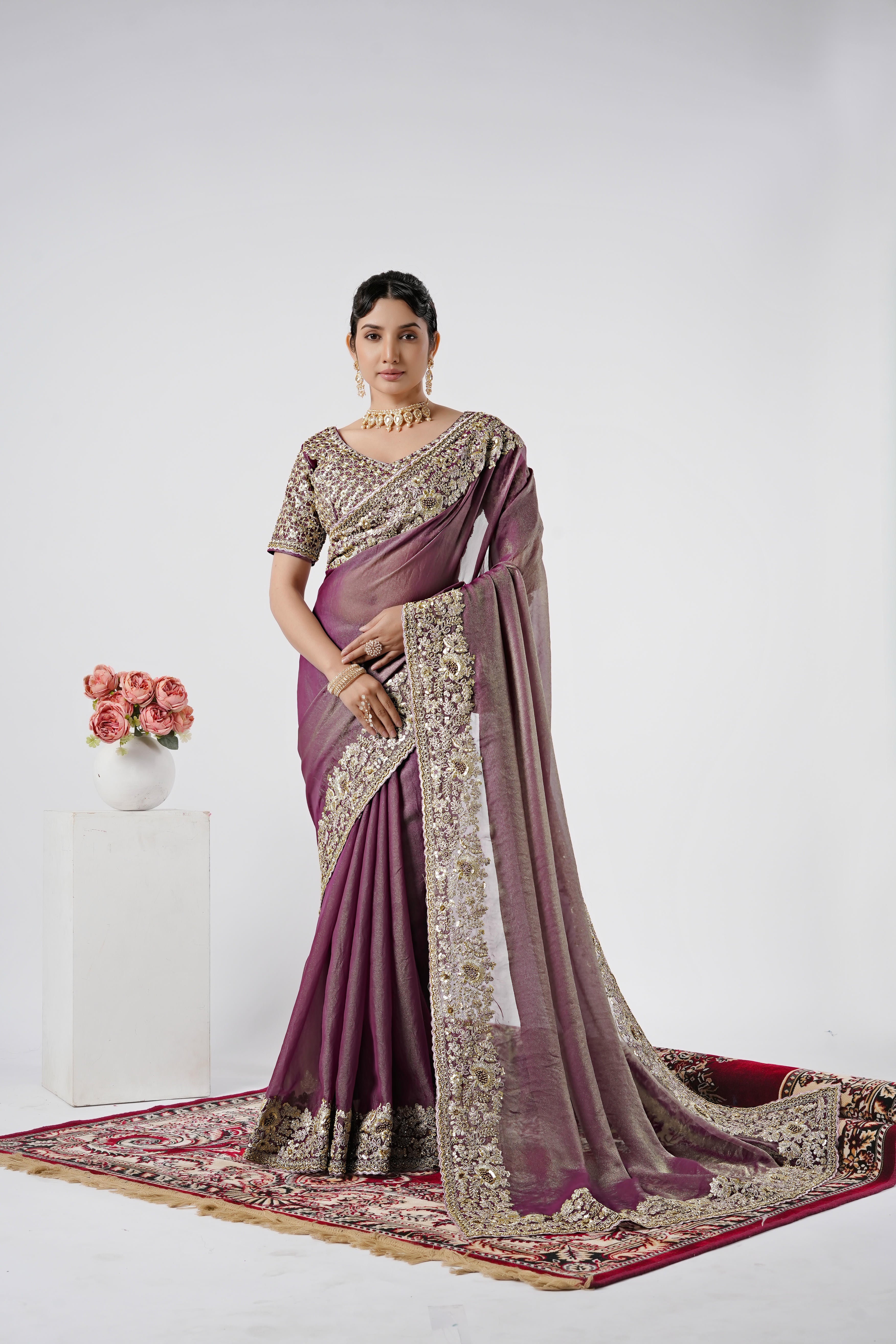 Nayika Heavy Shimmer Saree with Full Work Blouse