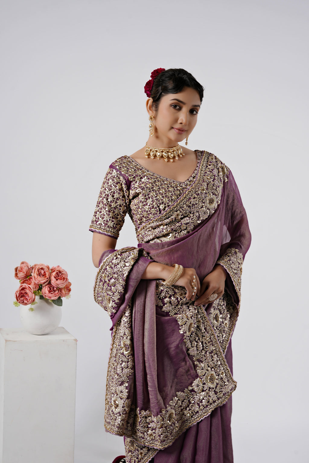 Nayika Heavy Shimmer Saree with Full Work Blouse