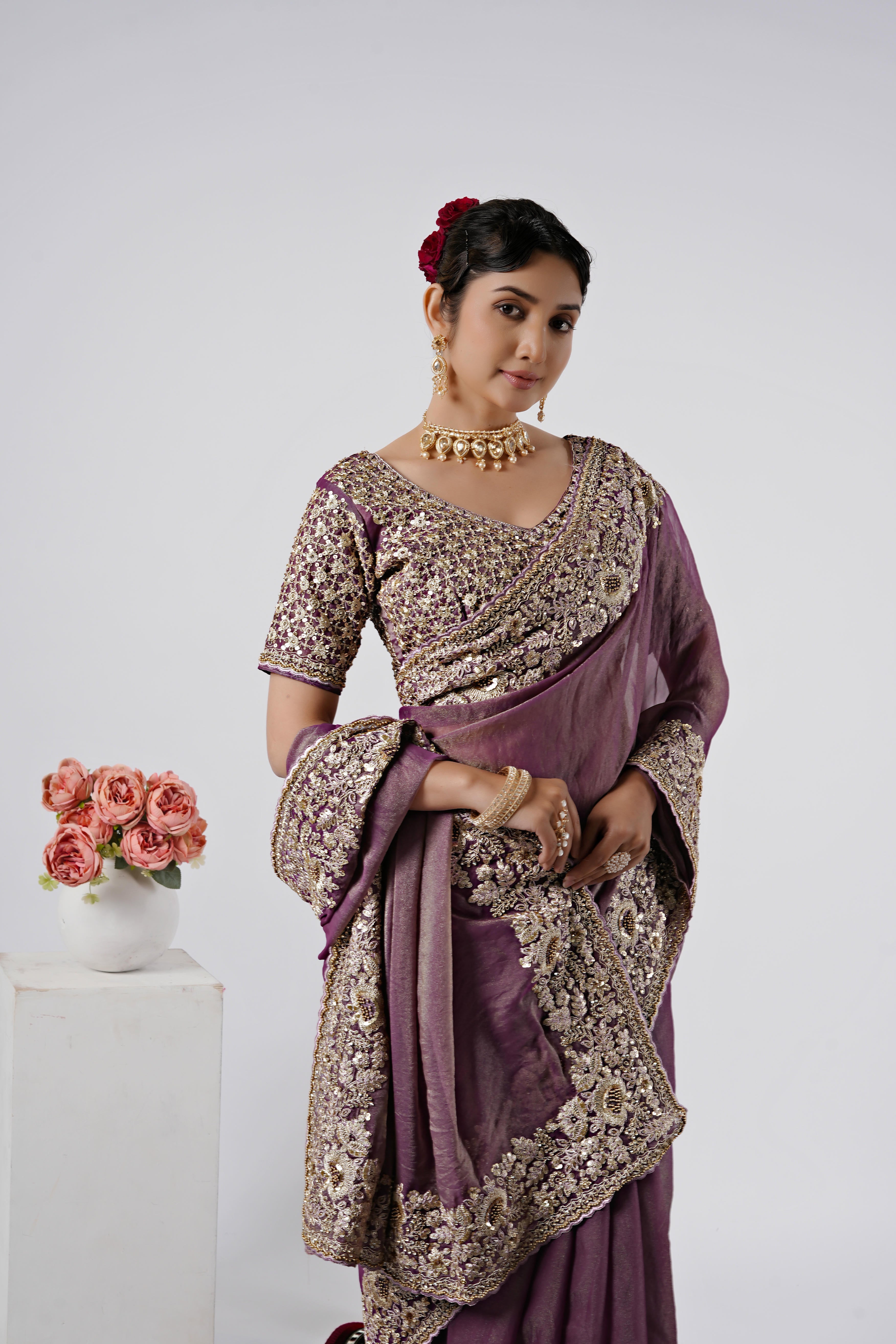 Nayika Heavy Shimmer Saree with Full Work Blouse