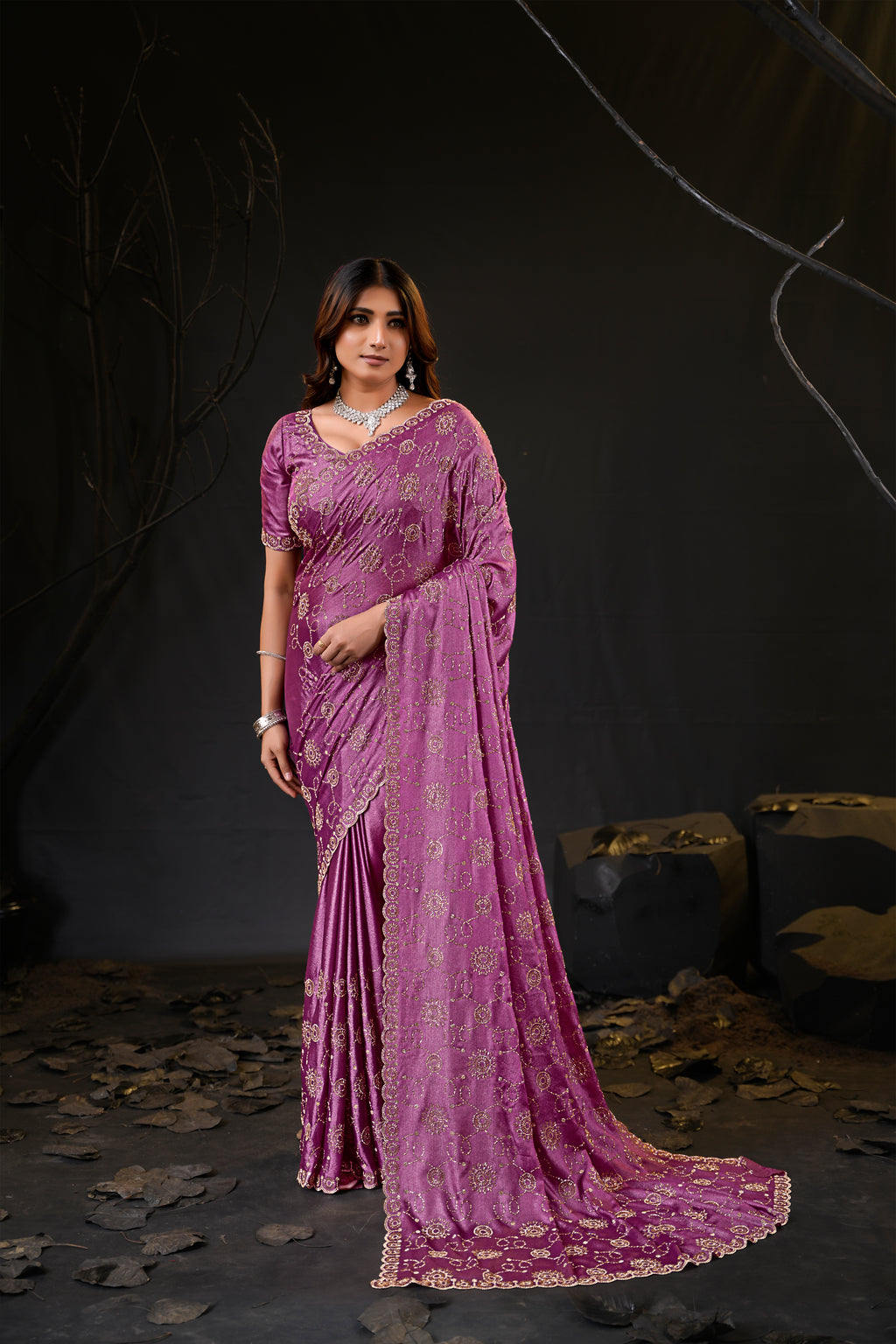 Falguni 2 Designer Saree | Premium Chiffon with Medallion Embroidery & Sirosky Work