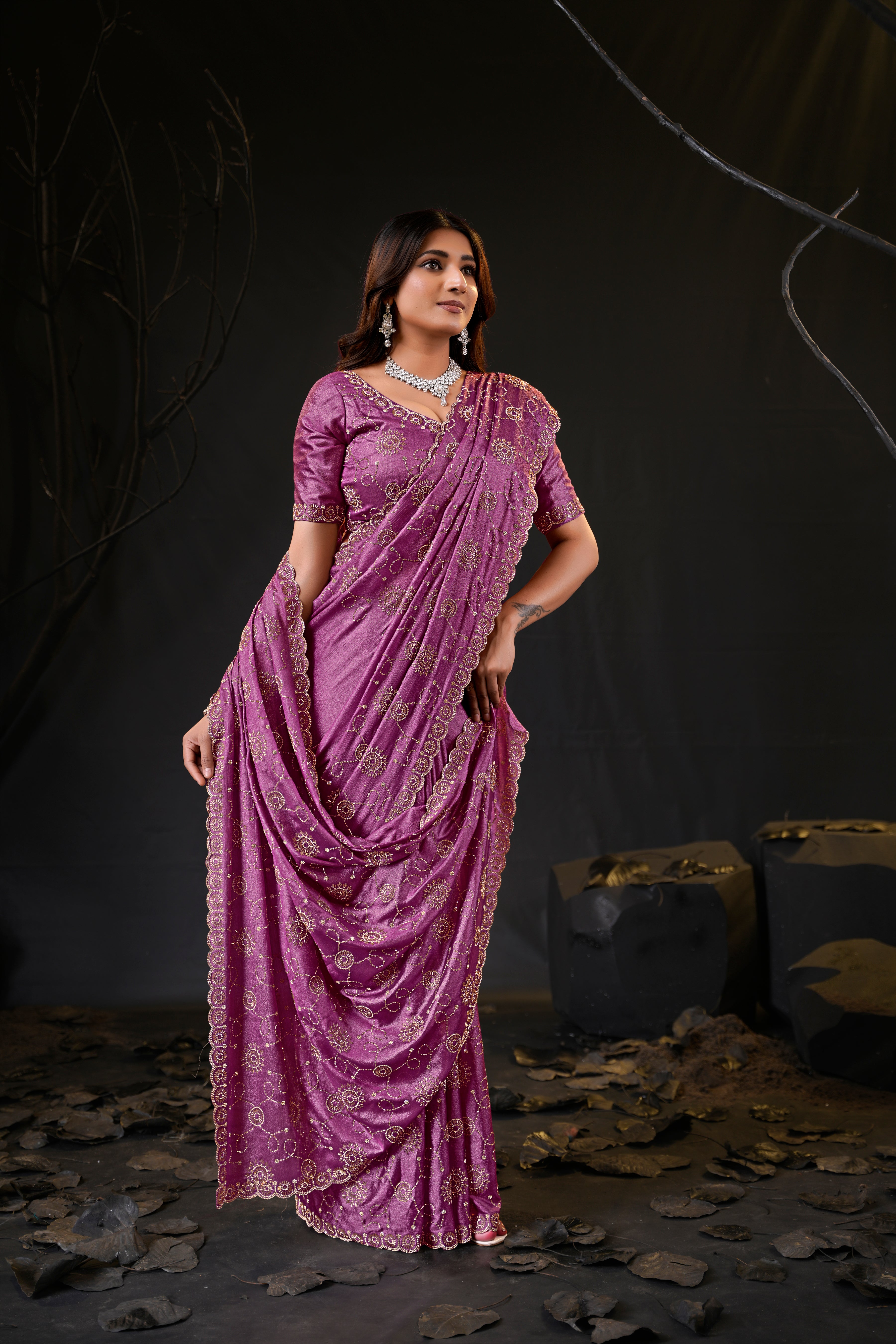 Falguni 2 Designer Saree | Premium Chiffon with Medallion Embroidery & Sirosky Work