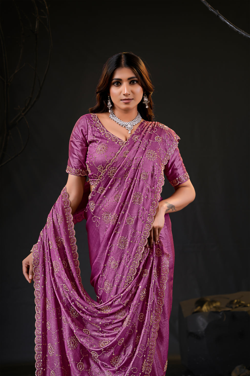 Falguni 2 Designer Saree | Premium Chiffon with Medallion Embroidery & Sirosky Work