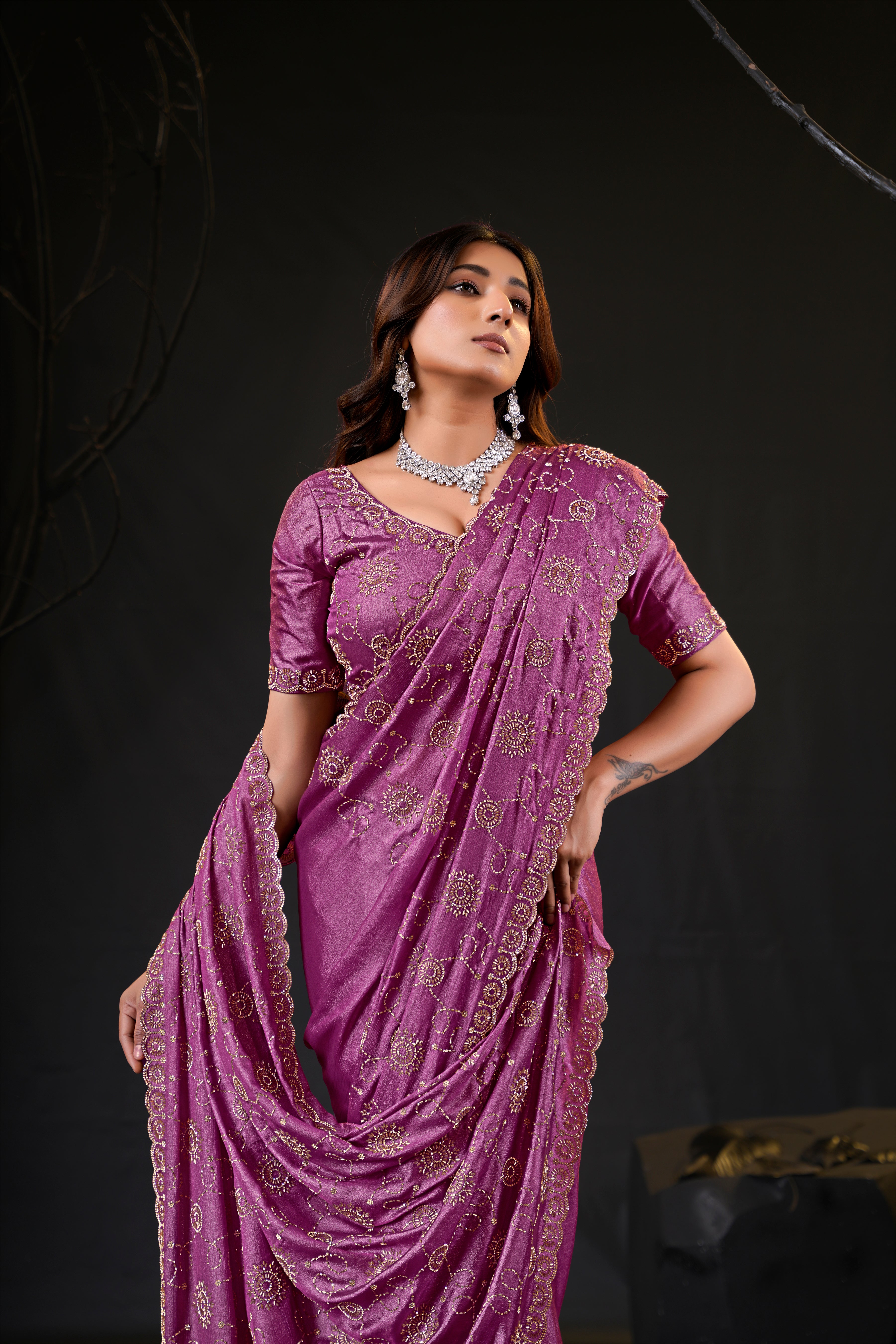 Falguni 2 Designer Saree | Premium Chiffon with Medallion Embroidery & Sirosky Work