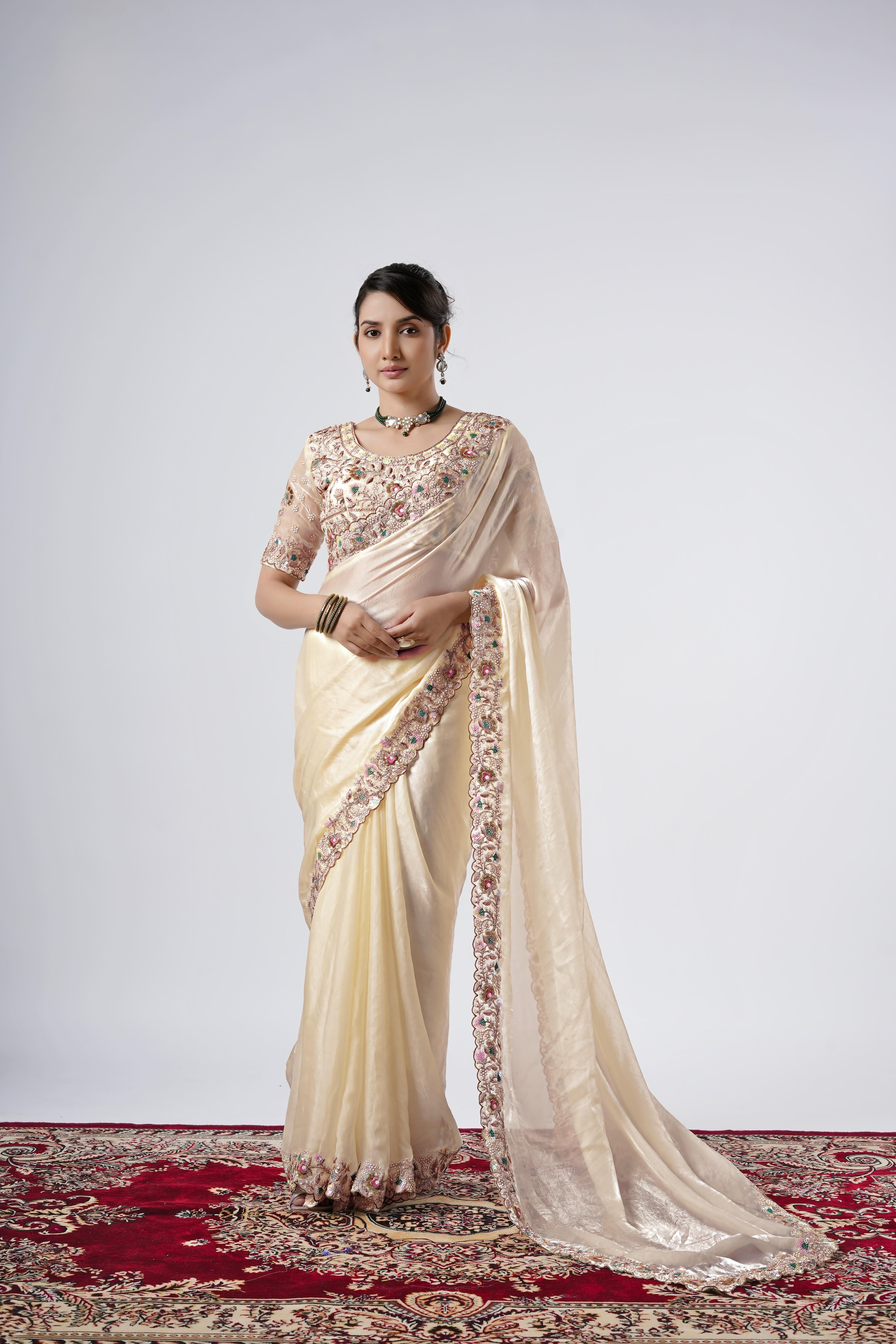Rangoon Shimmer Saree with Scalloped Cutwork Border