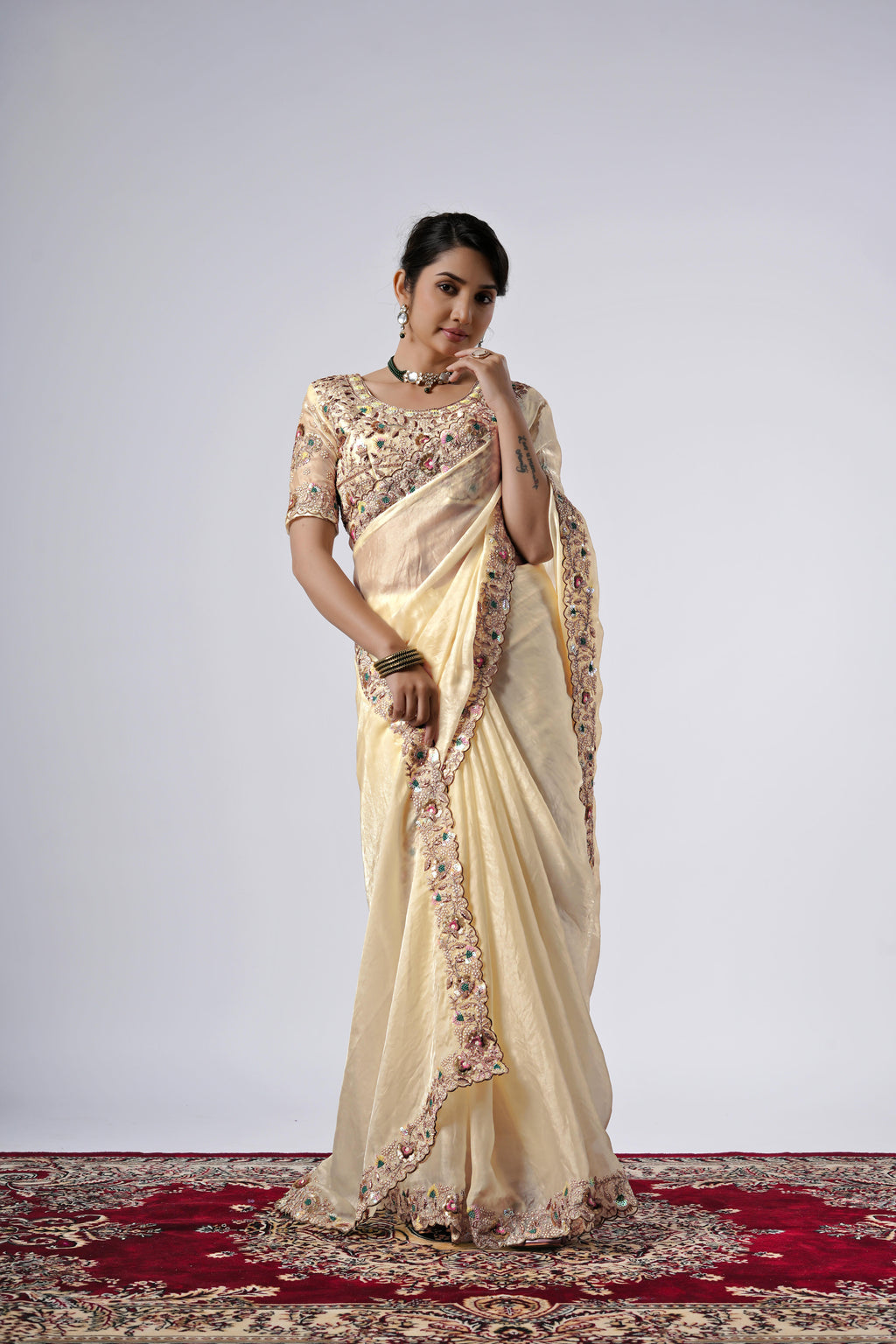 Rangoon Shimmer Saree with Scalloped Cutwork Border