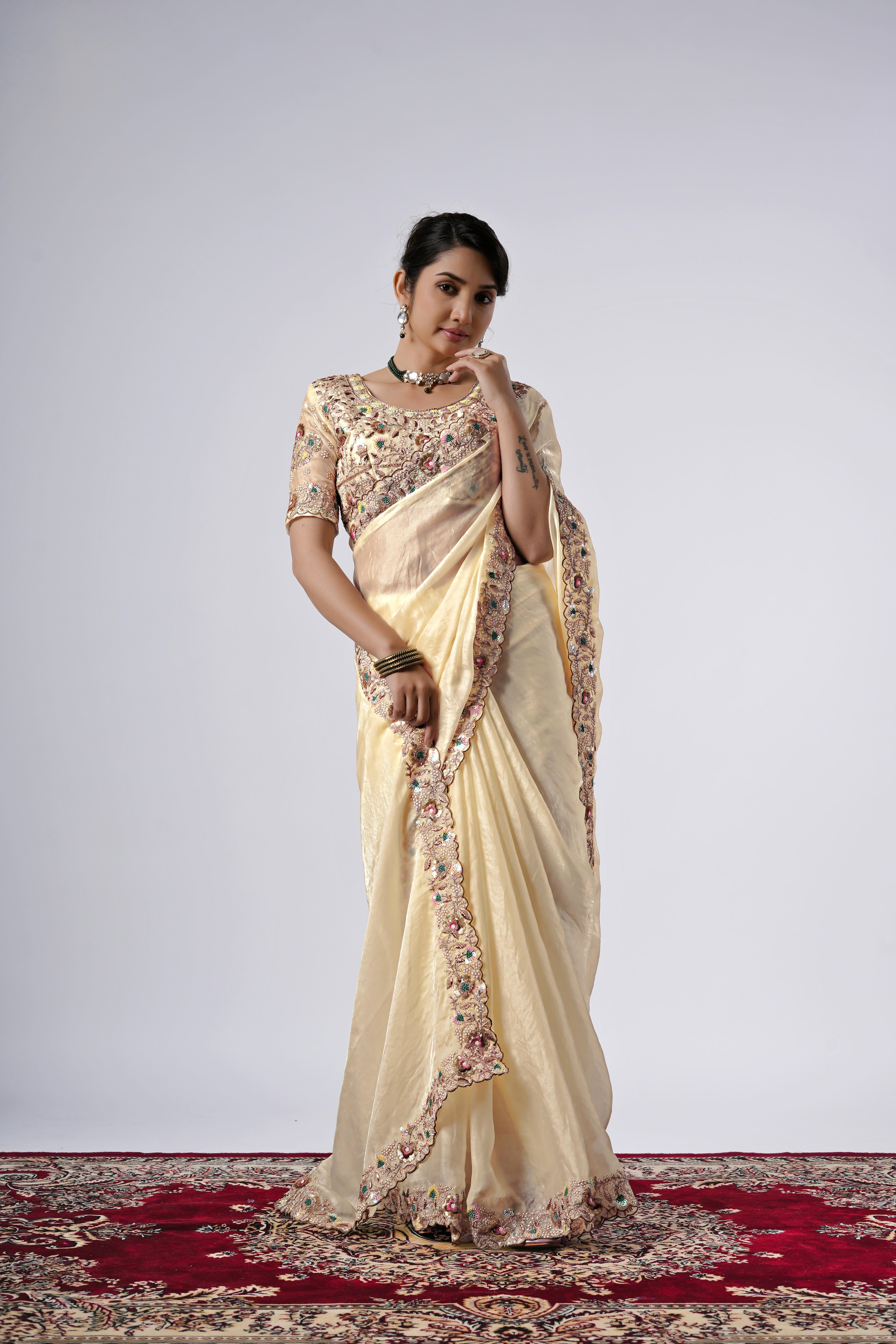 Rangoon Shimmer Saree with Scalloped Cutwork Border