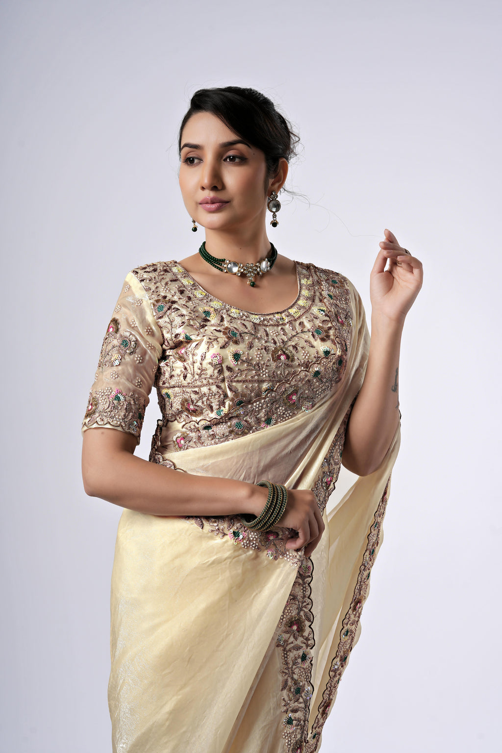 Rangoon Shimmer Saree with Scalloped Cutwork Border