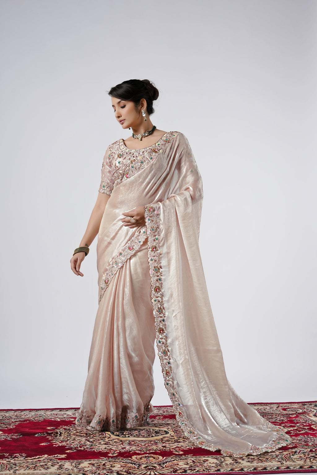 Rangoon Shimmer Saree with Scalloped Cutwork Border