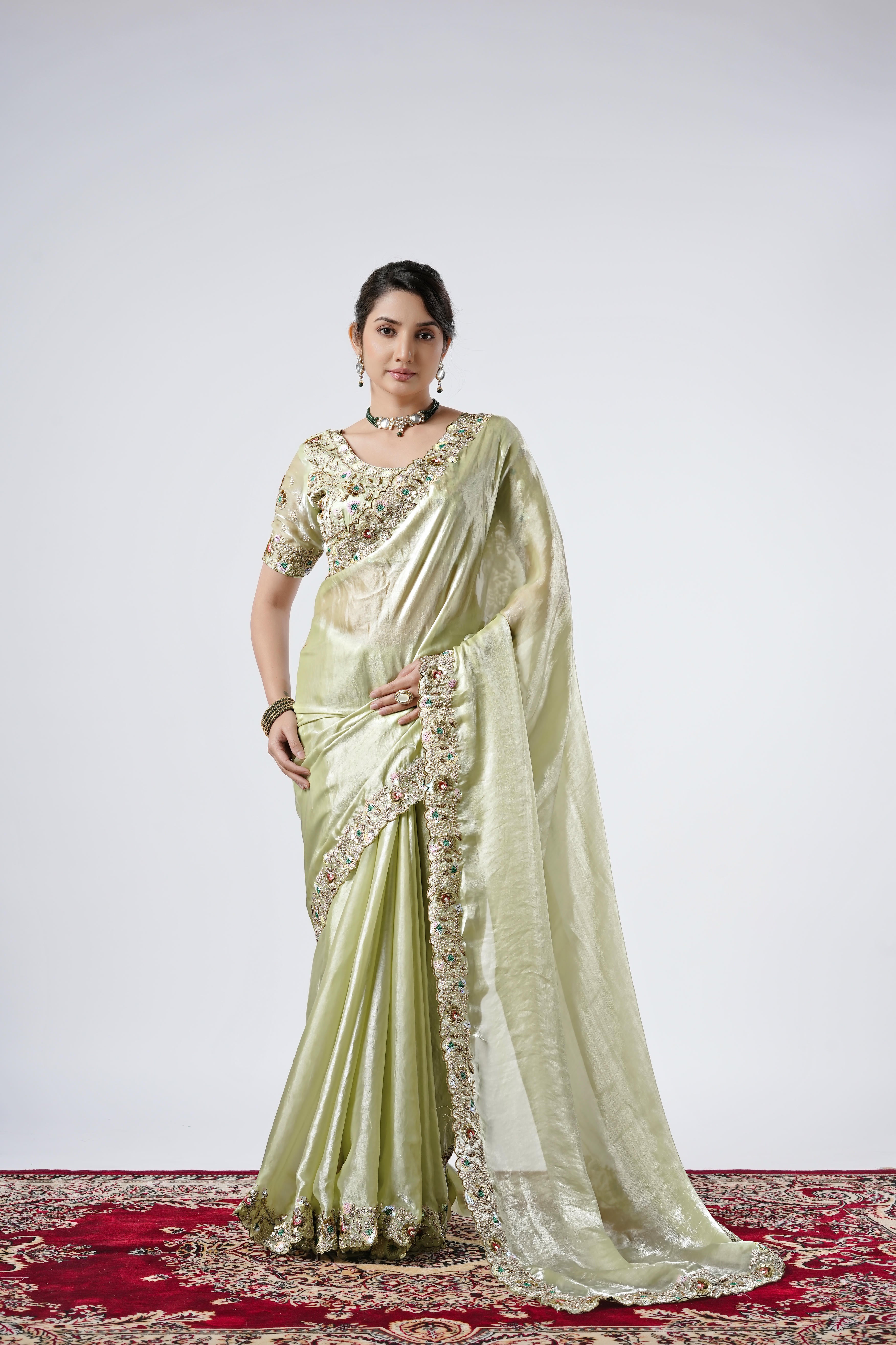 Rangoon Shimmer Saree with Scalloped Cutwork Border