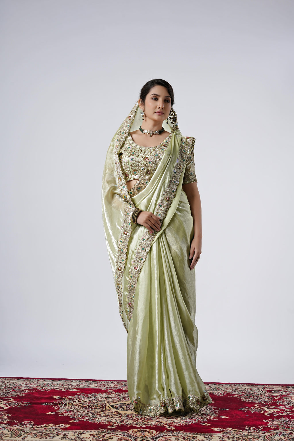 Rangoon Shimmer Saree with Scalloped Cutwork Border