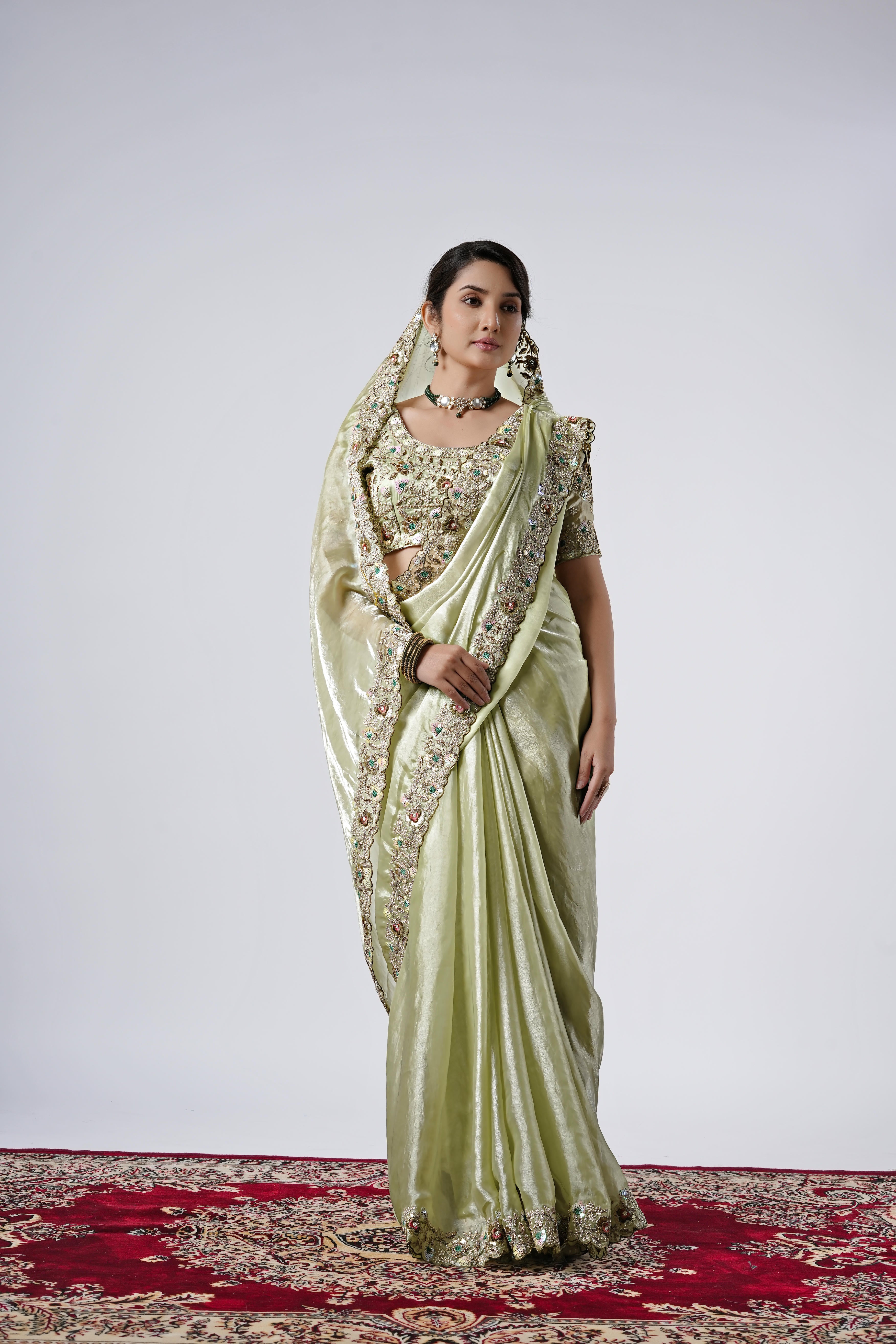 Rangoon Shimmer Saree with Scalloped Cutwork Border