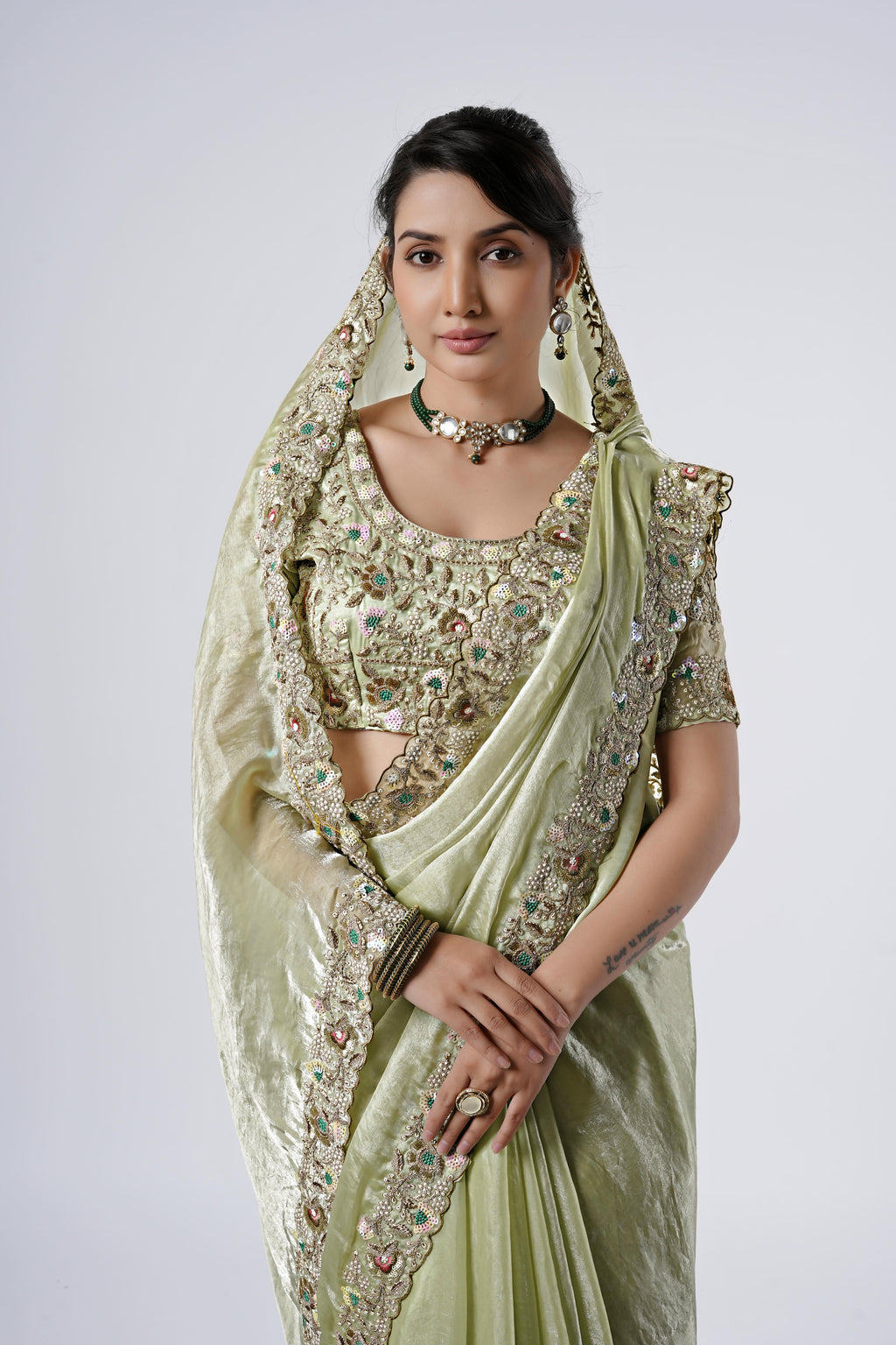 Rangoon Shimmer Saree with Scalloped Cutwork Border