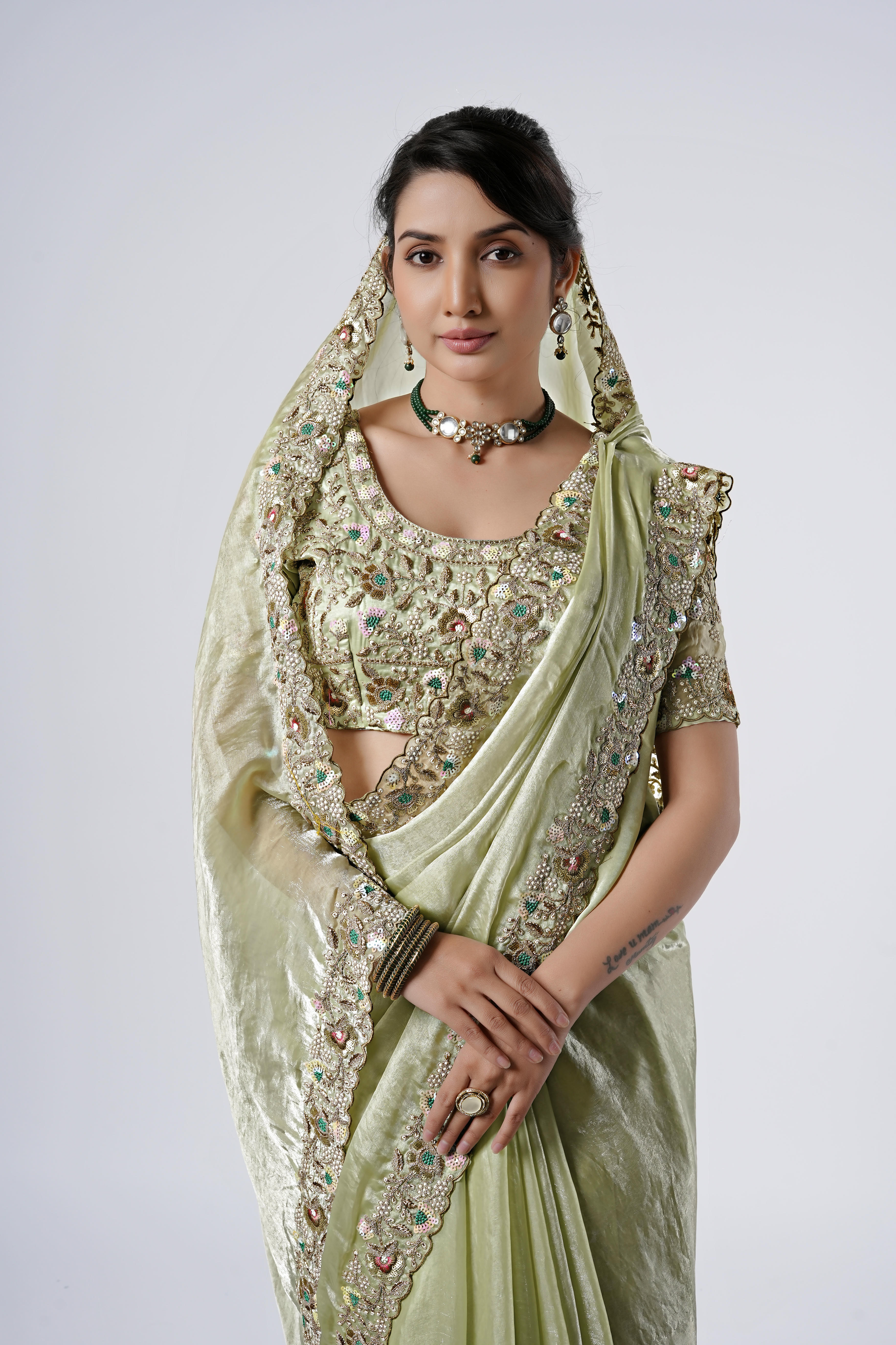 Rangoon Shimmer Saree with Scalloped Cutwork Border