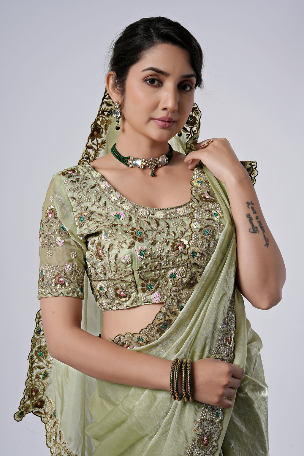 Rangoon Shimmer Saree with Scalloped Cutwork Border