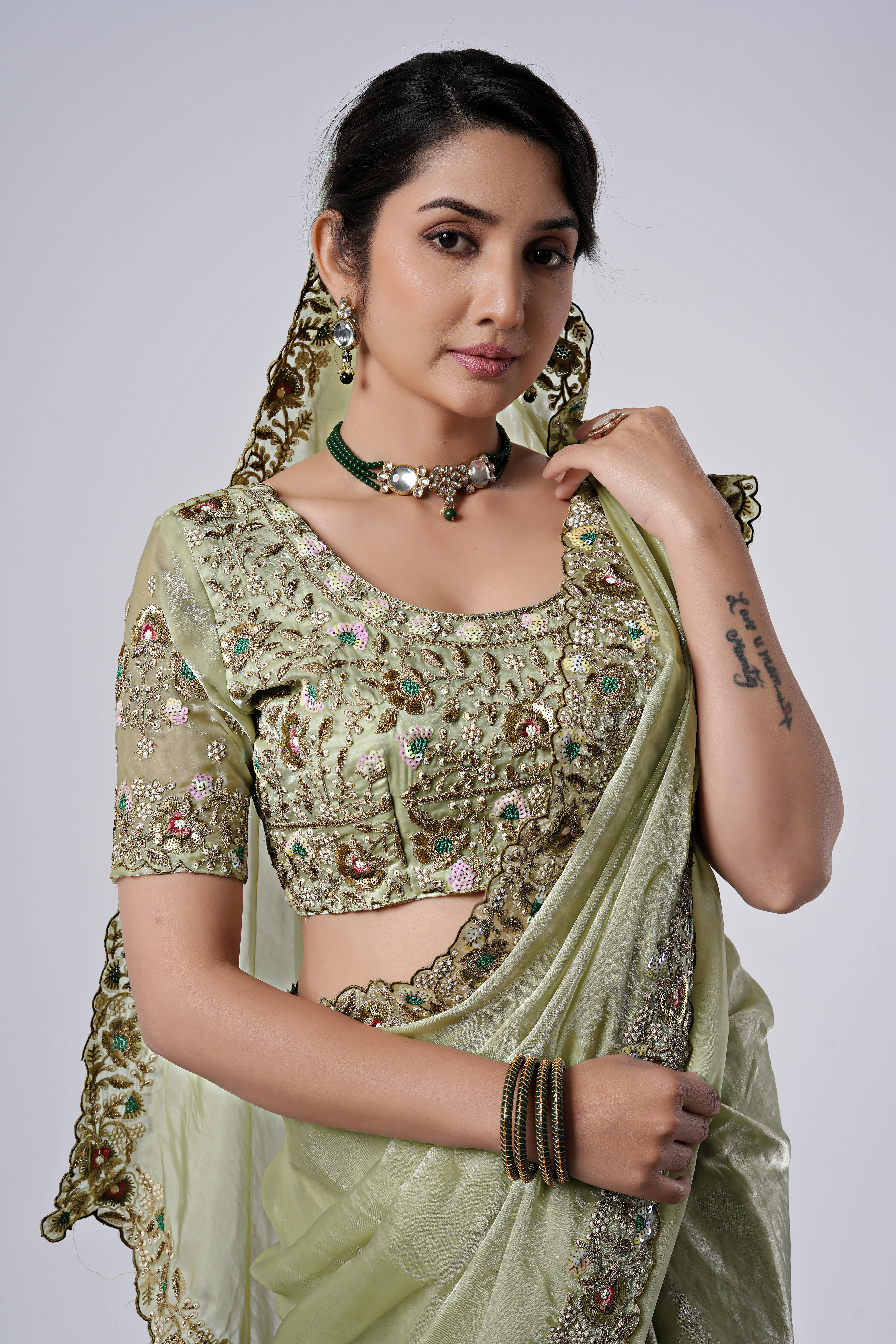 Rangoon Shimmer Saree with Scalloped Cutwork Border