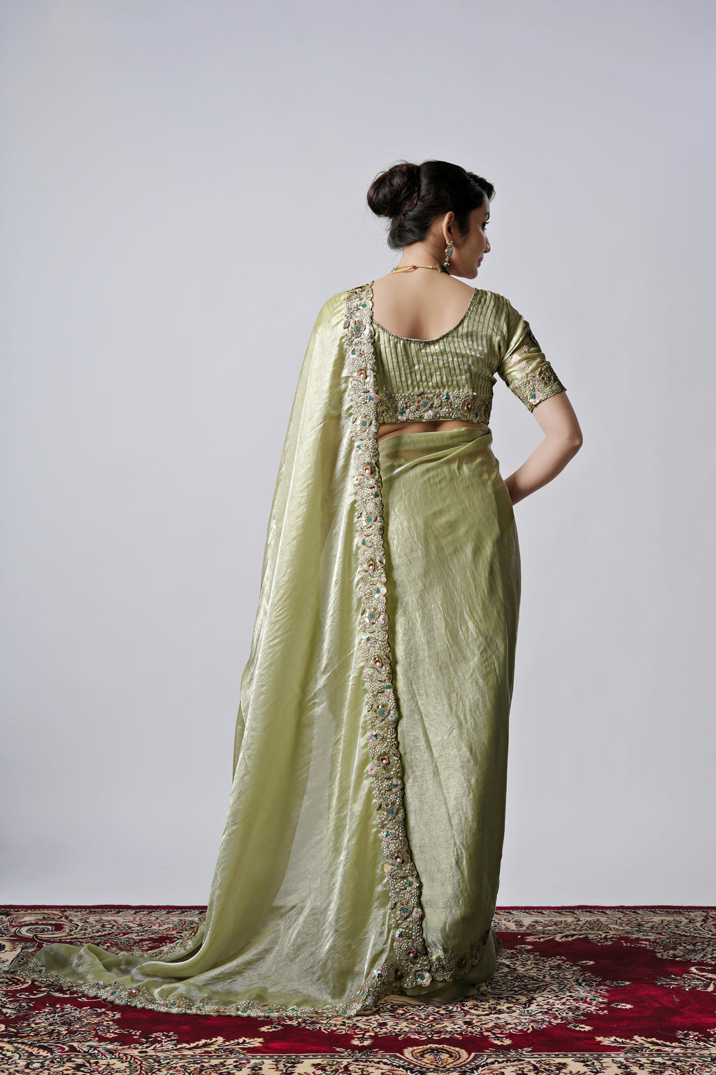Rangoon Shimmer Saree with Scalloped Cutwork Border