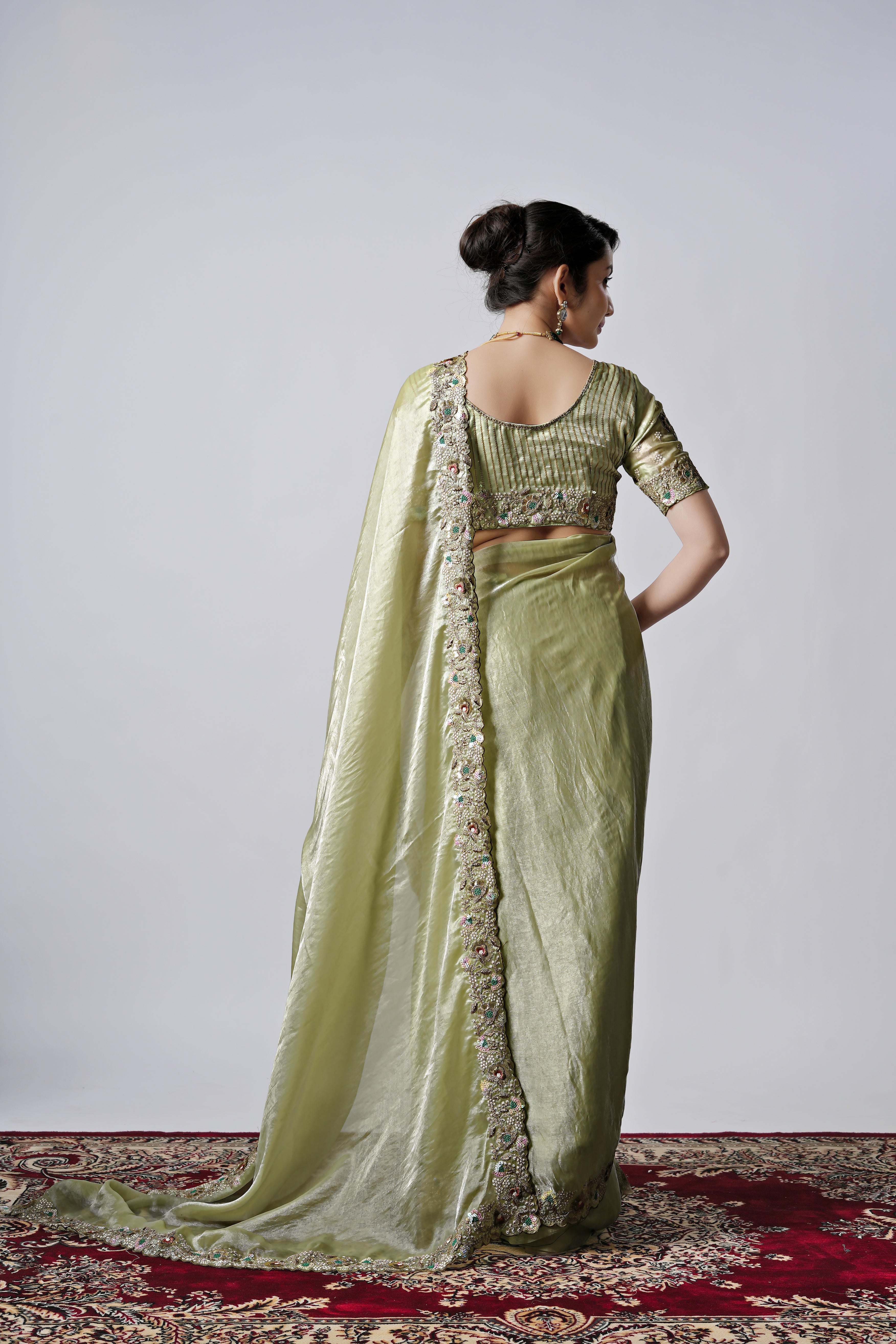 Rangoon Shimmer Saree with Scalloped Cutwork Border