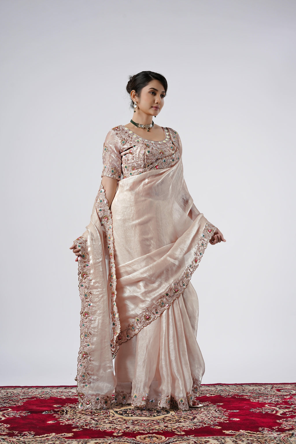 Rangoon Shimmer Saree with Scalloped Cutwork Border