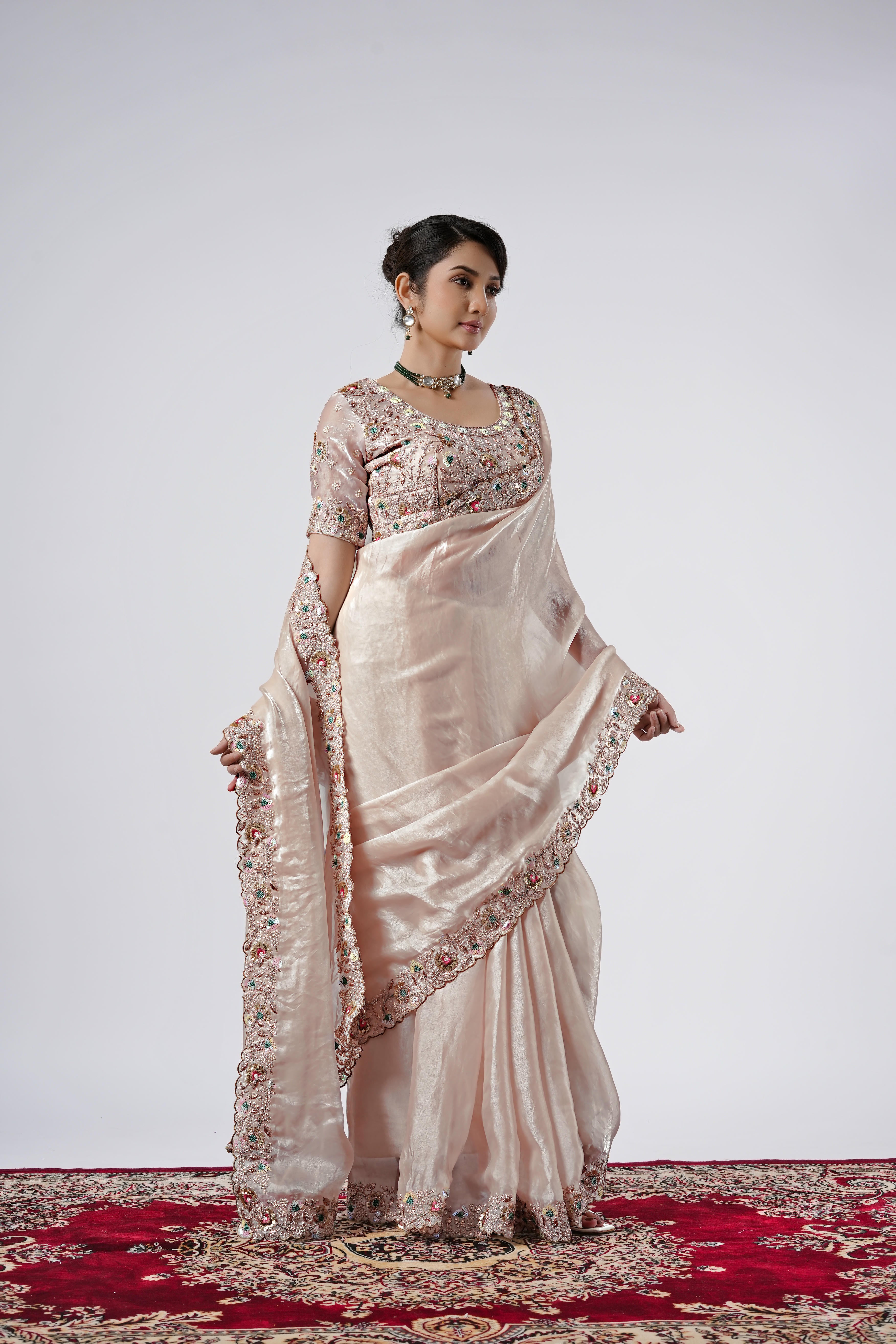 Rangoon Shimmer Saree with Scalloped Cutwork Border