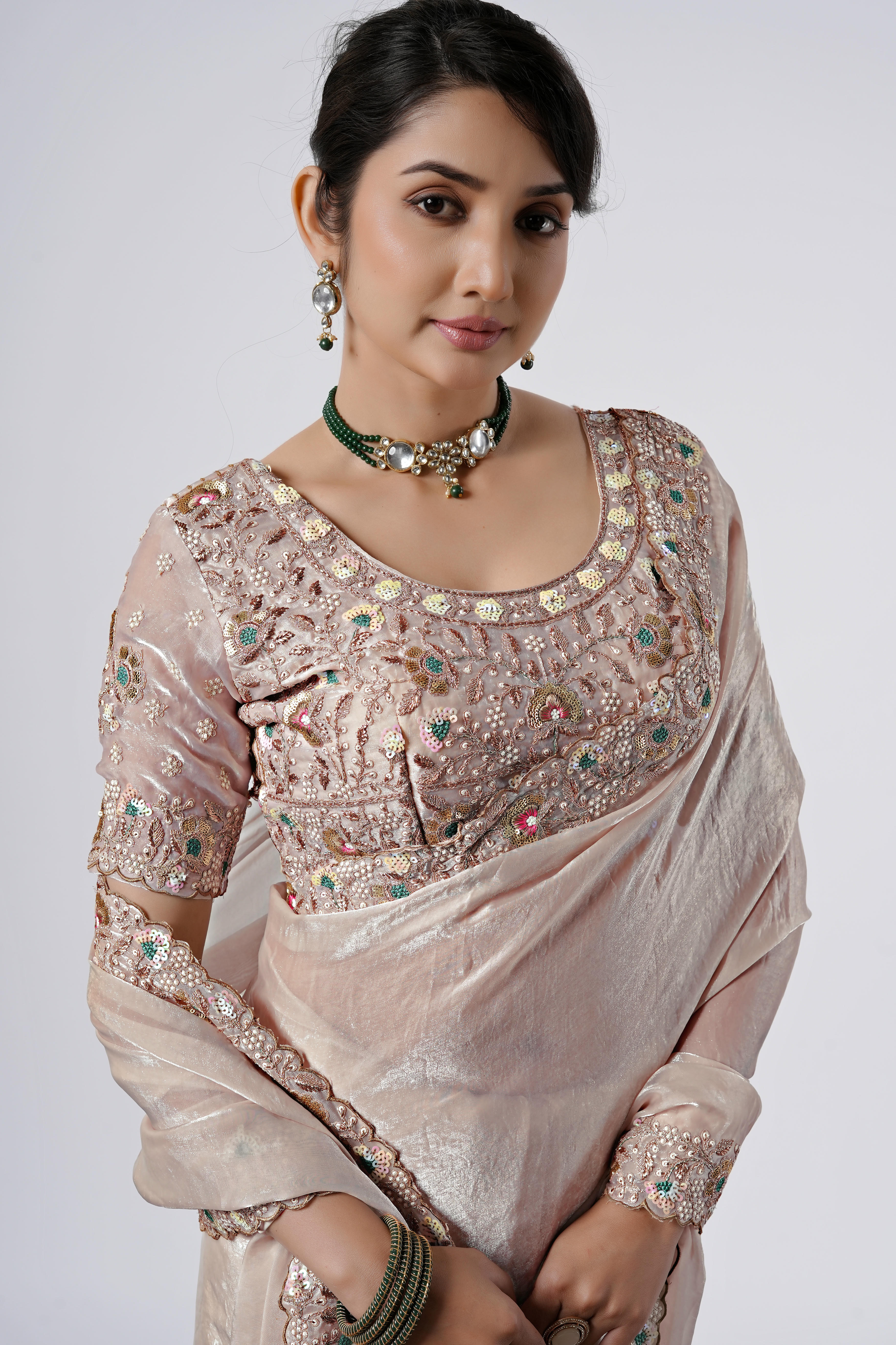 Rangoon Shimmer Saree with Scalloped Cutwork Border