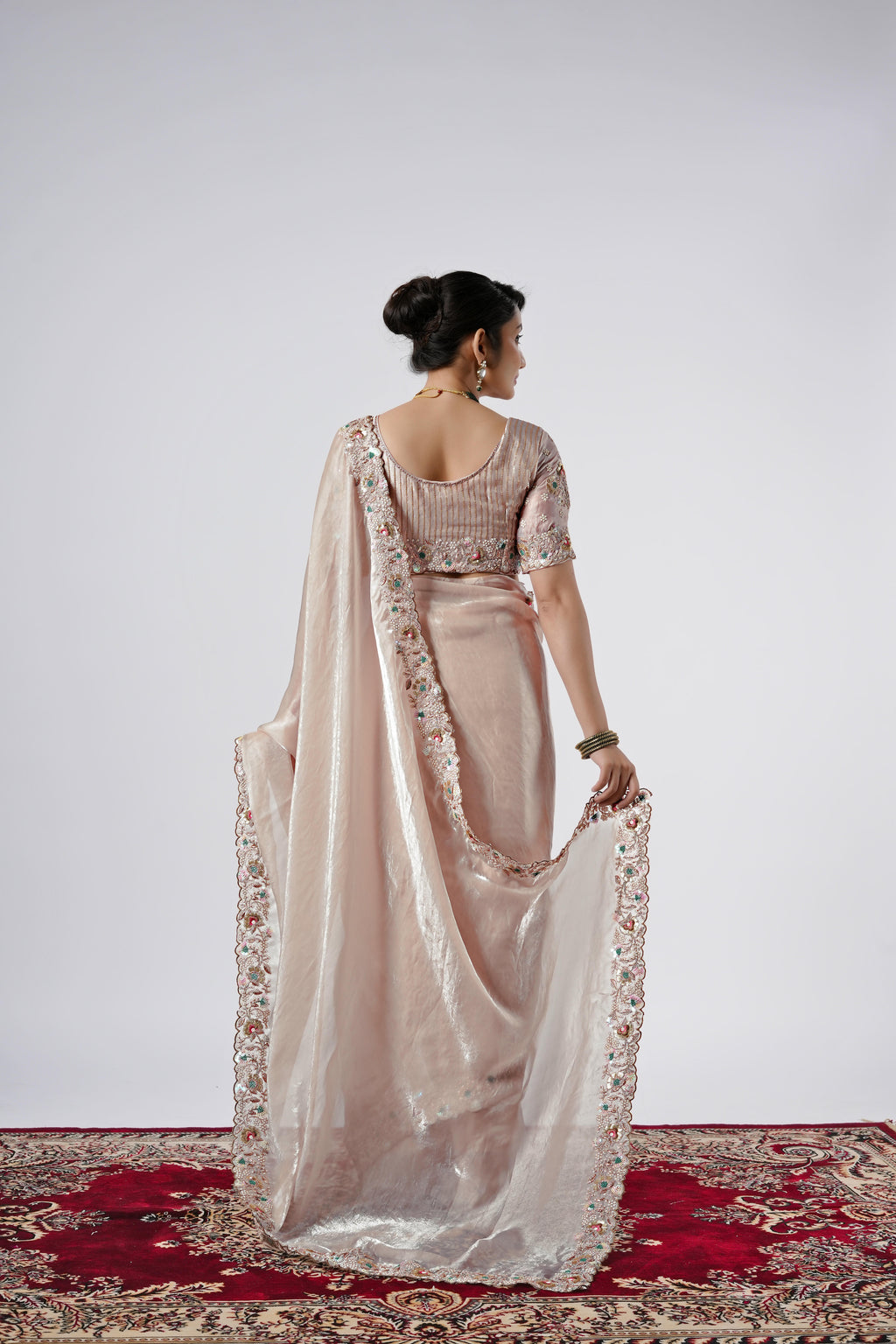 Rangoon Shimmer Saree with Scalloped Cutwork Border