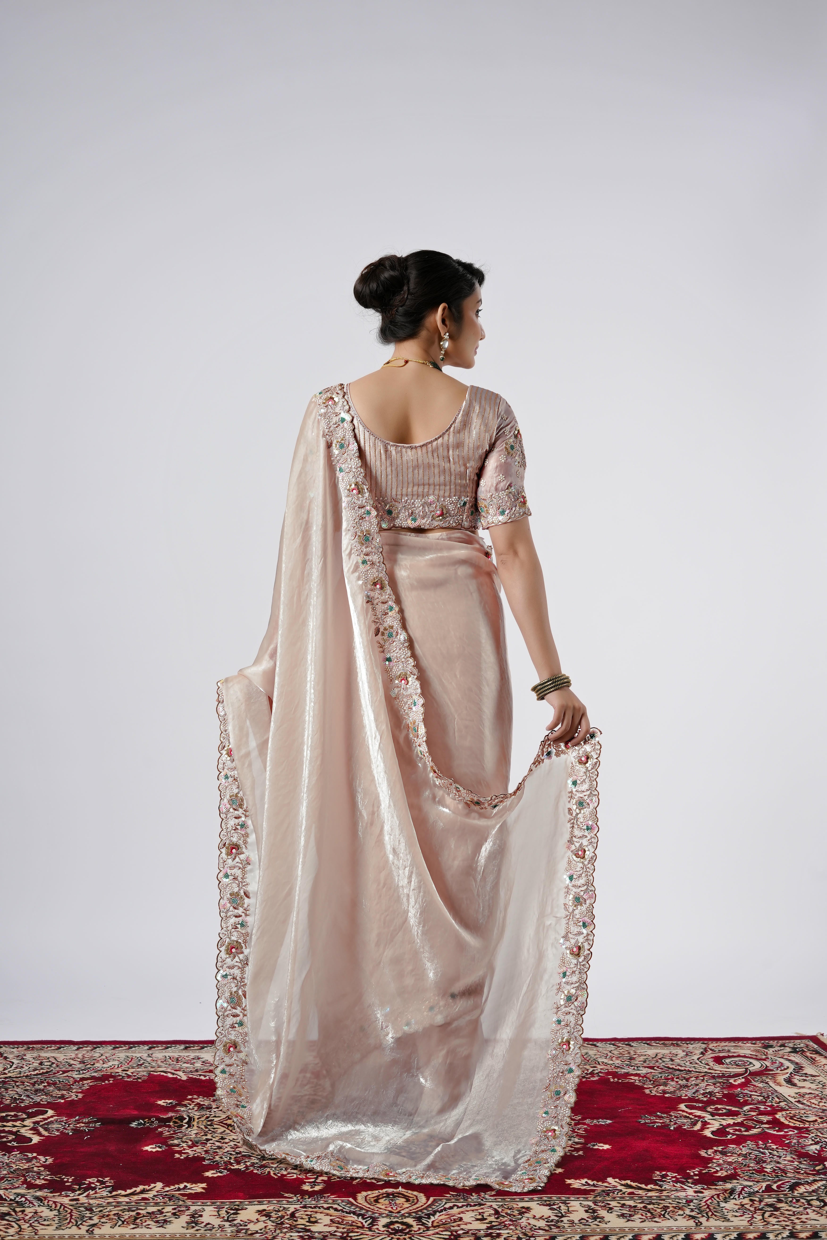 Rangoon Shimmer Saree with Scalloped Cutwork Border