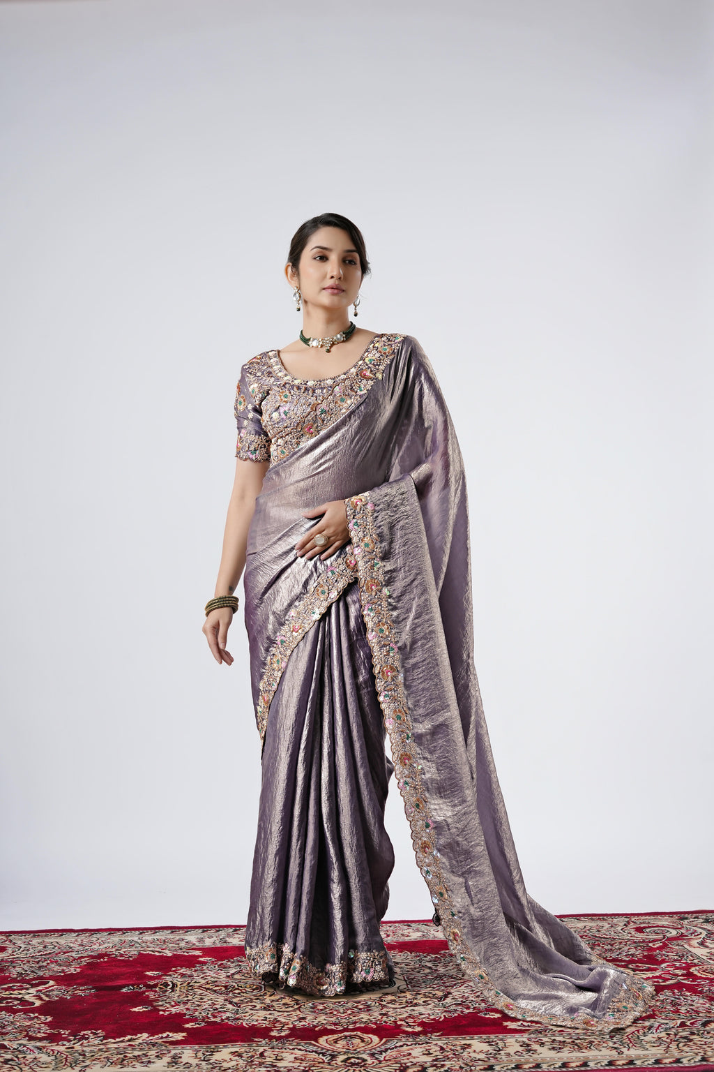 Rangoon Shimmer Saree with Scalloped Cutwork Border