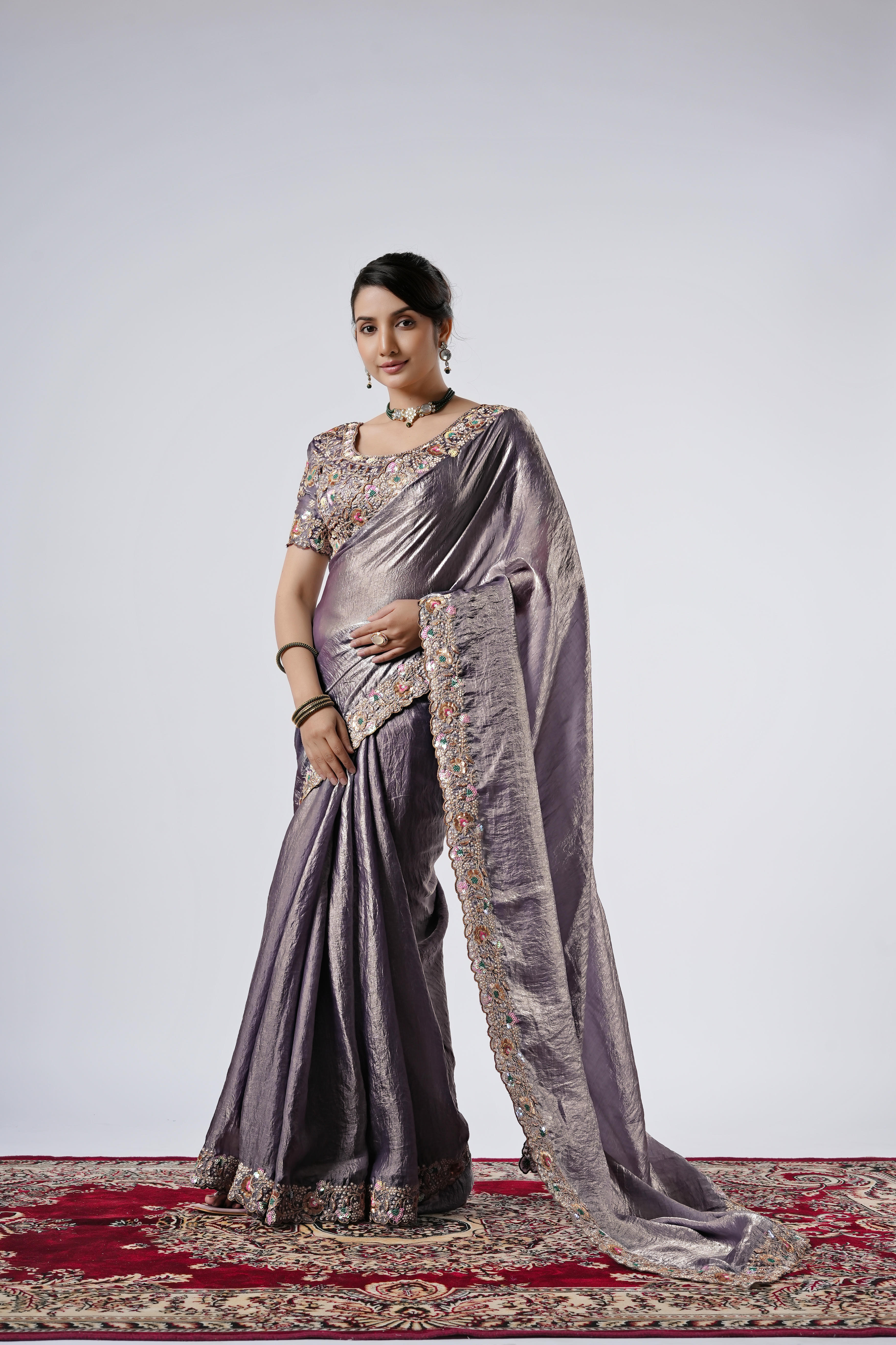 Rangoon Shimmer Saree with Scalloped Cutwork Border